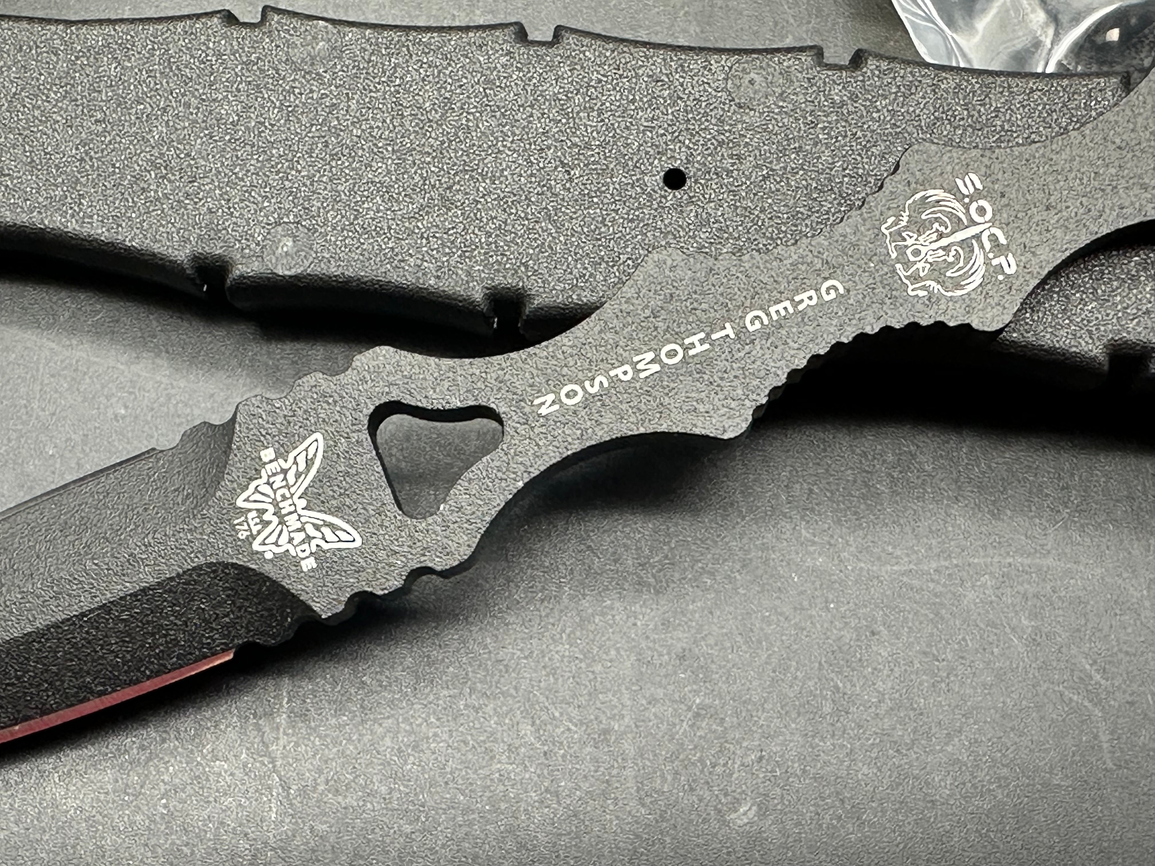 Benchmade SOCP Dagger, 3.22" 440C Black Powdercoat Double Edge Dagger Blade with Kydex Sheath and SOCP Black Leather Backplate