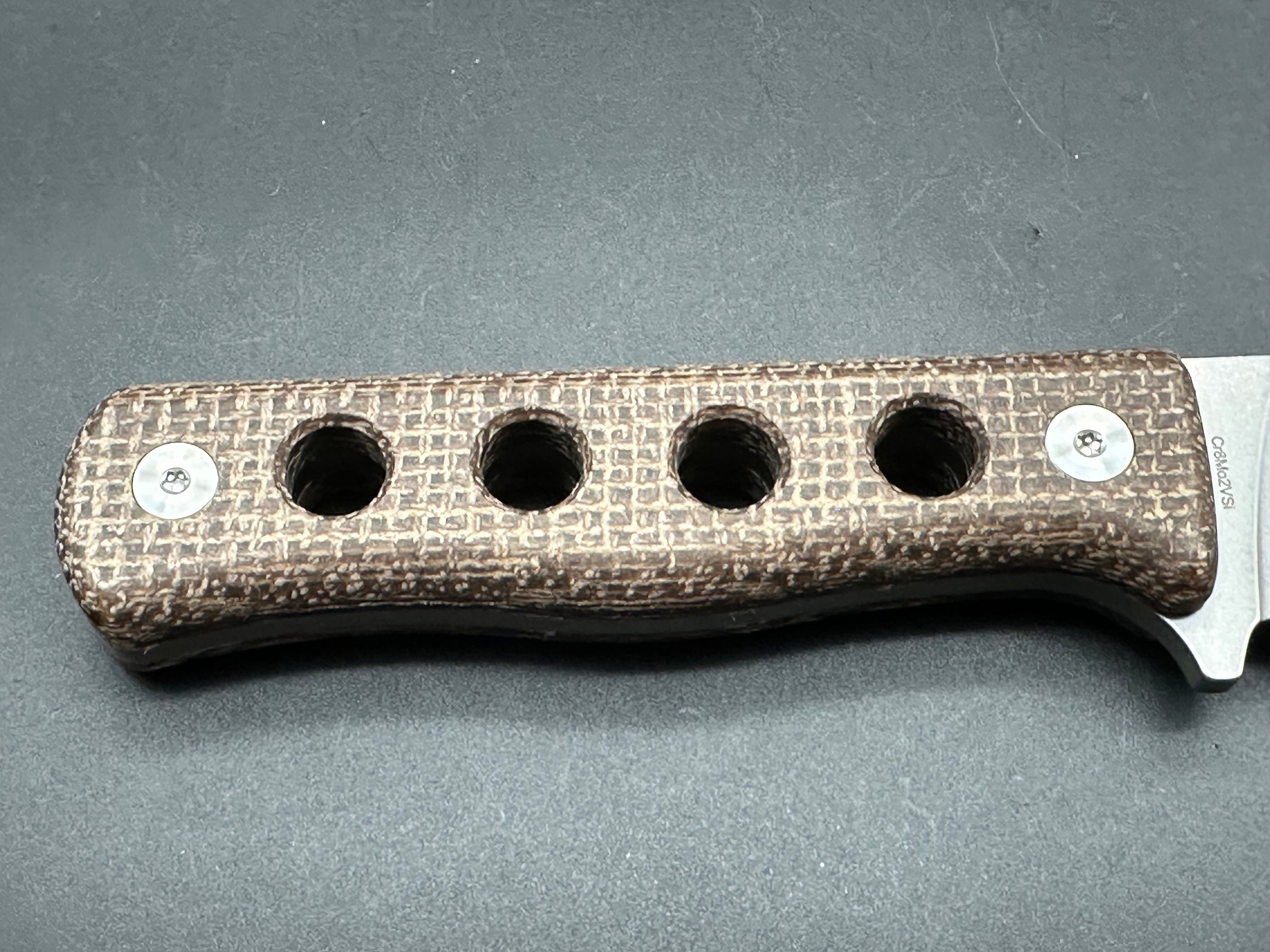 QSP CANARY FIXED BLADE KNIFE BROWN MICARTA HANDLE CR8MO2VSI PLAIN EDGE