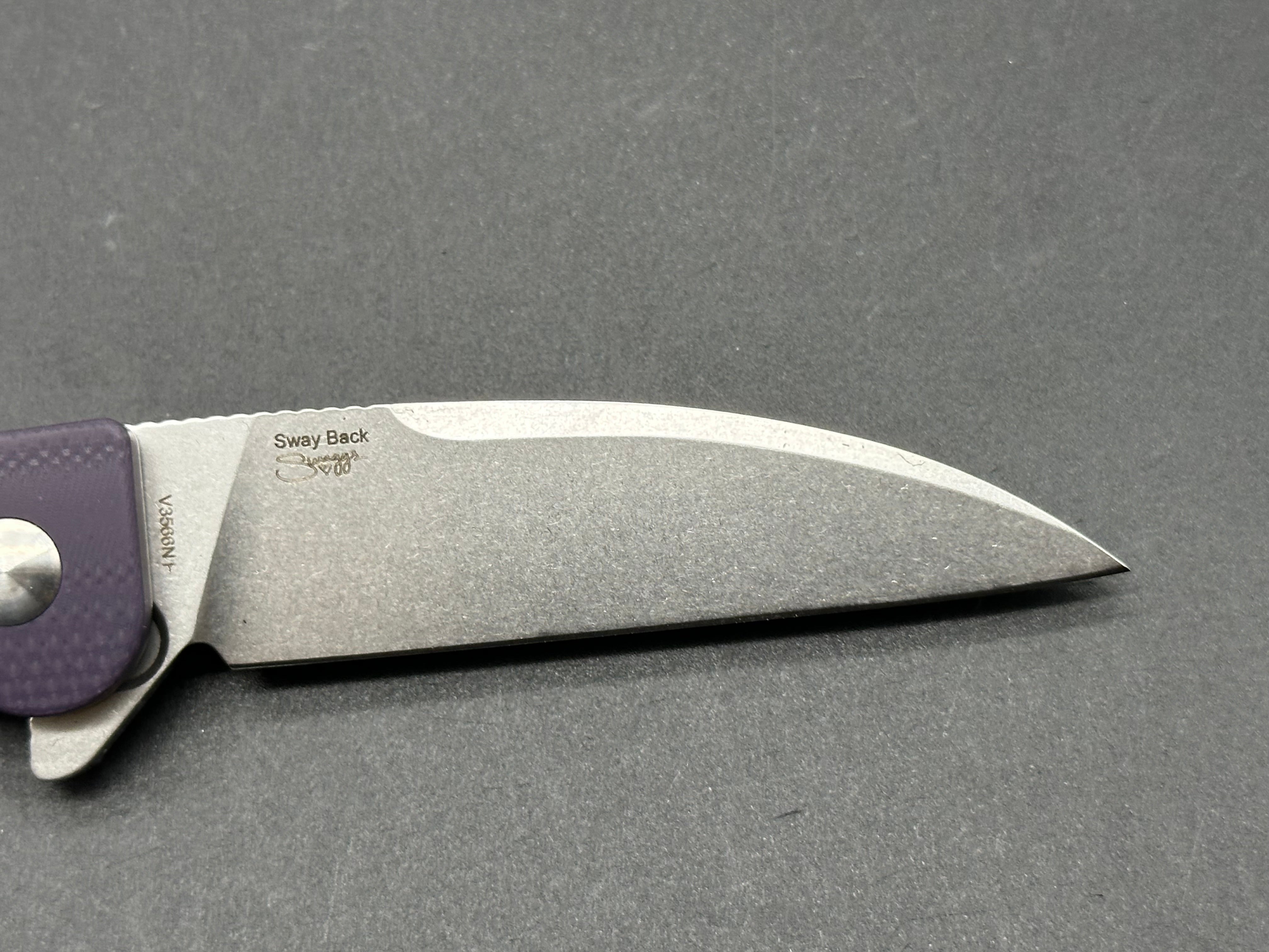 KIZER (Saggs) SWAY BACK FOLDING KNIFE PURPLE G10 HANDLE N690 PLAIN EDGE V3566N1