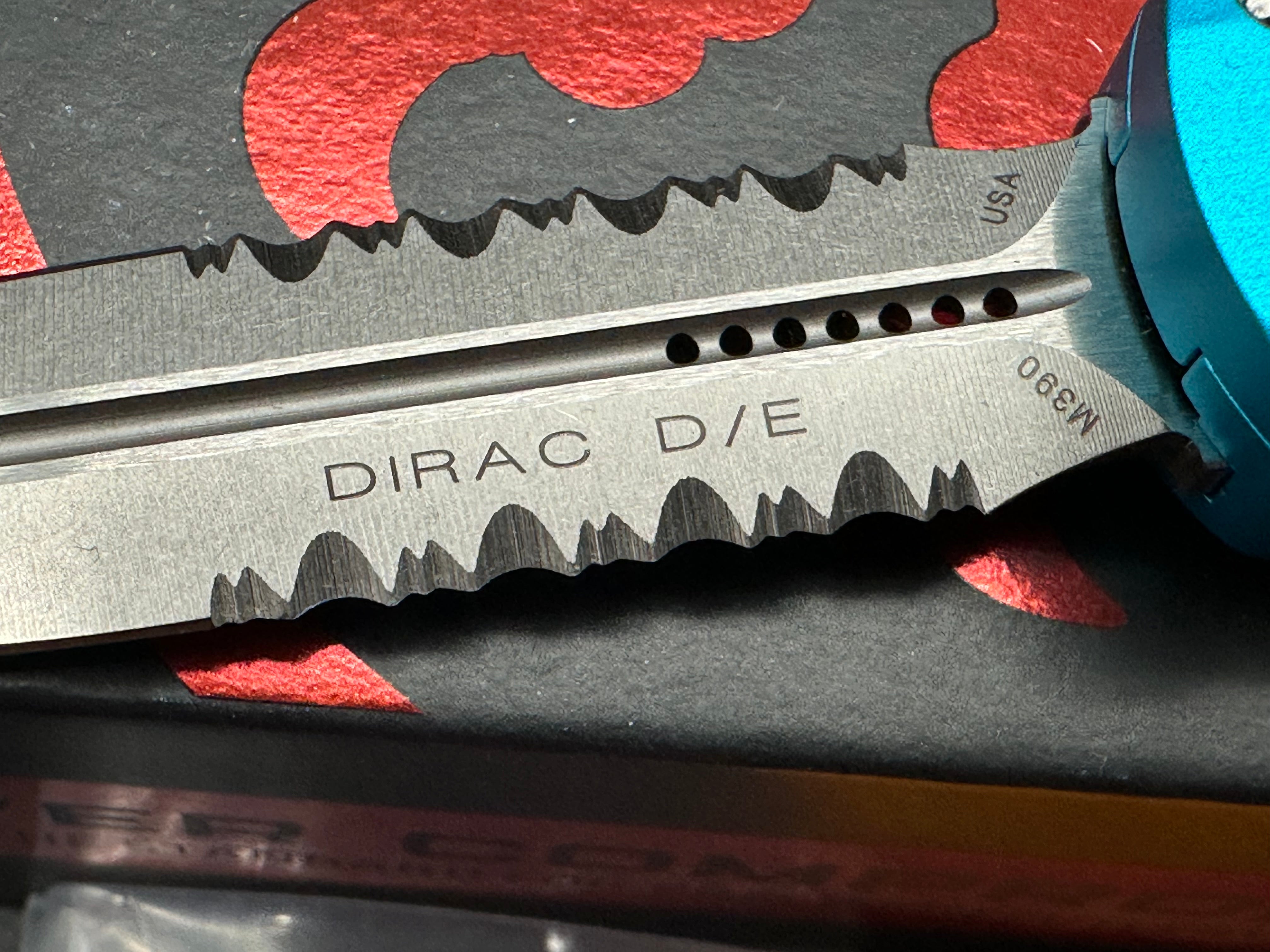 Microtech 225-11TQ Dirac AUTO OTF Knife 2.92" Stonewashed Double Combo Edge Dagger Blade, Turquoise Aluminum Handles