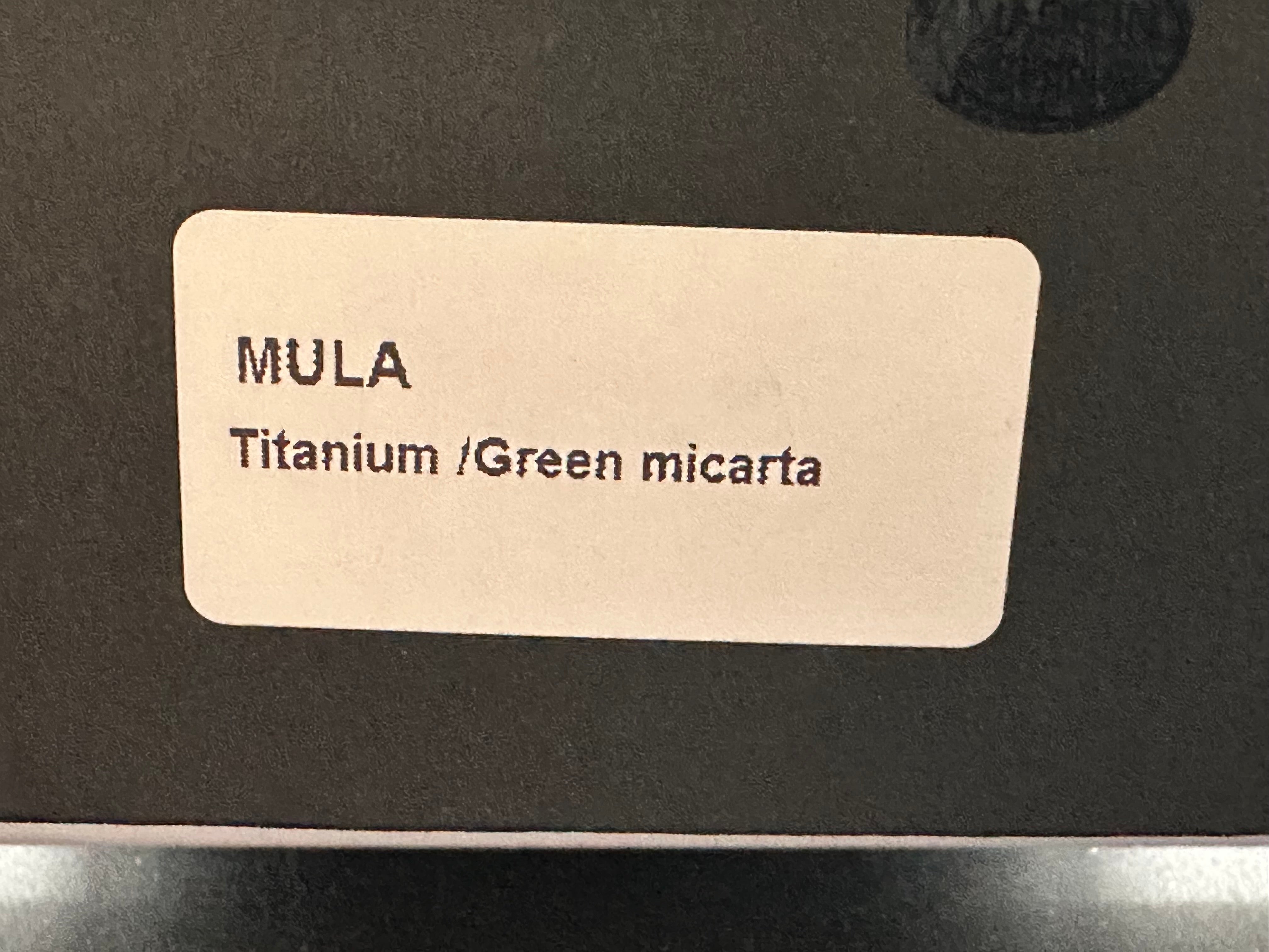 Pena X Series Mula M390 Titanium with Green Canvas Micarta Inlays