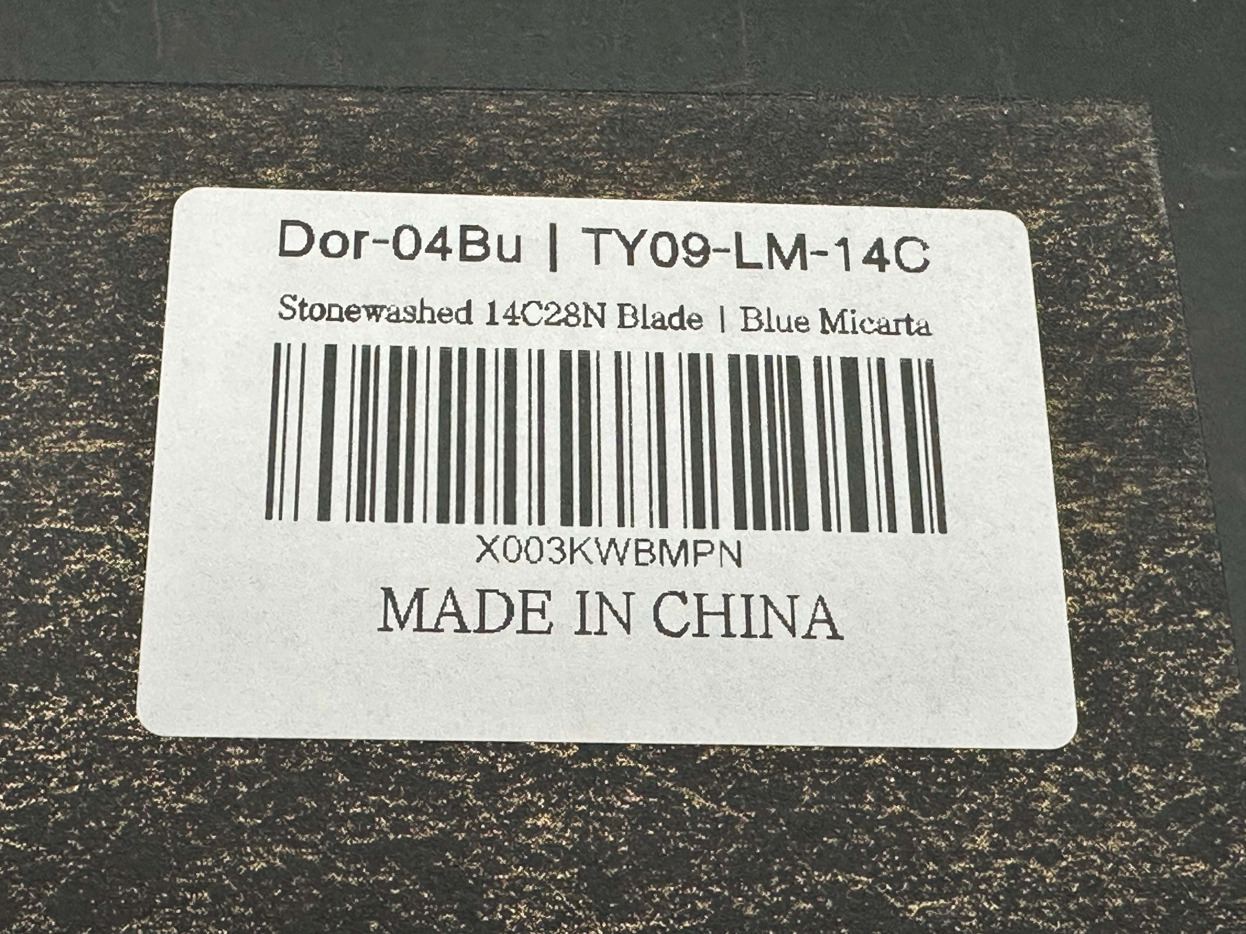 TRIVISA BLUE MICARTA HANDLE 14C28N PLAIN EDGE SATIN FINISH