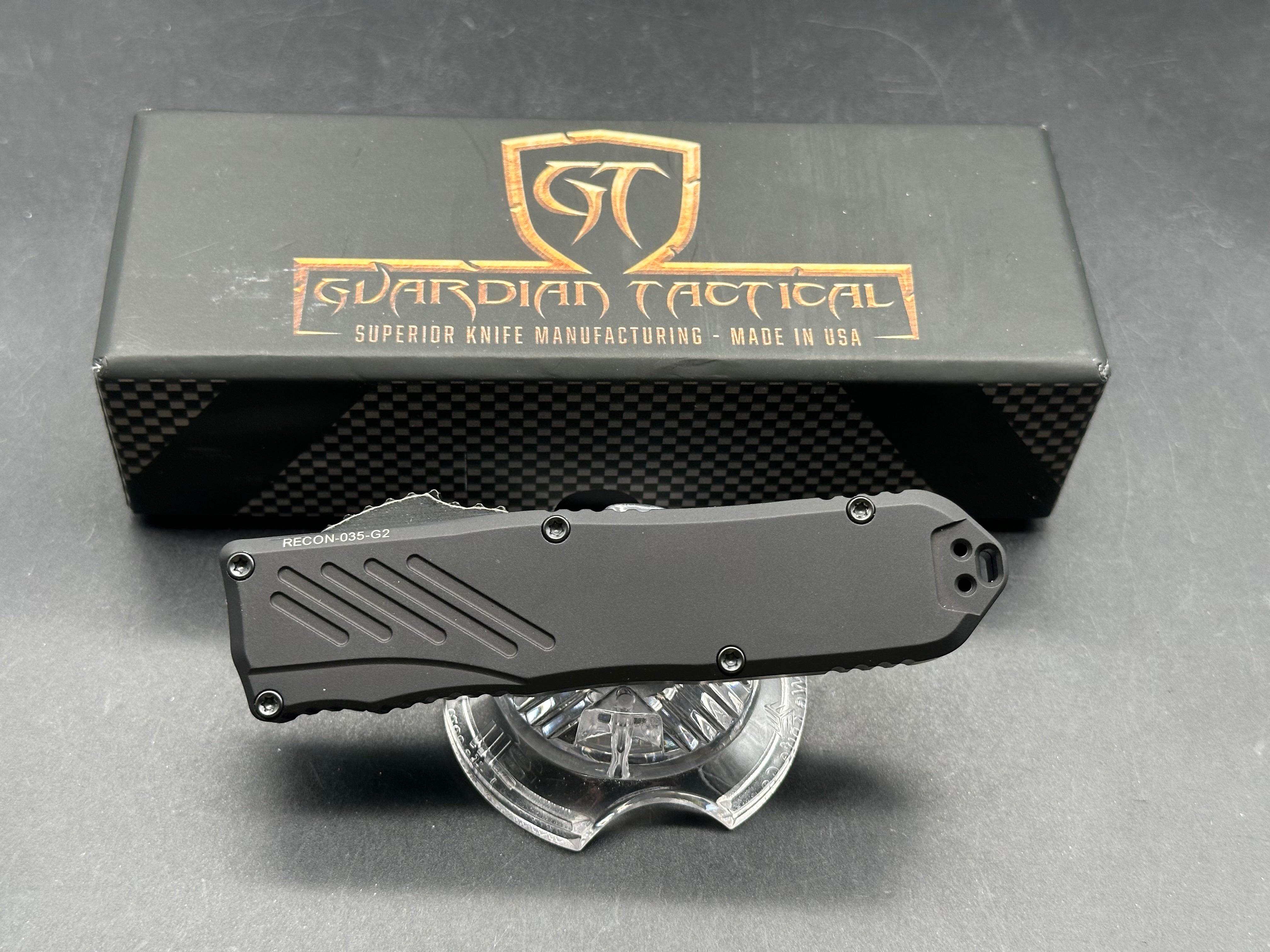 Guardian Tactical RECON-035 G2 Single Edge, Magnacut Dark Stonewash Blade, Black Handle