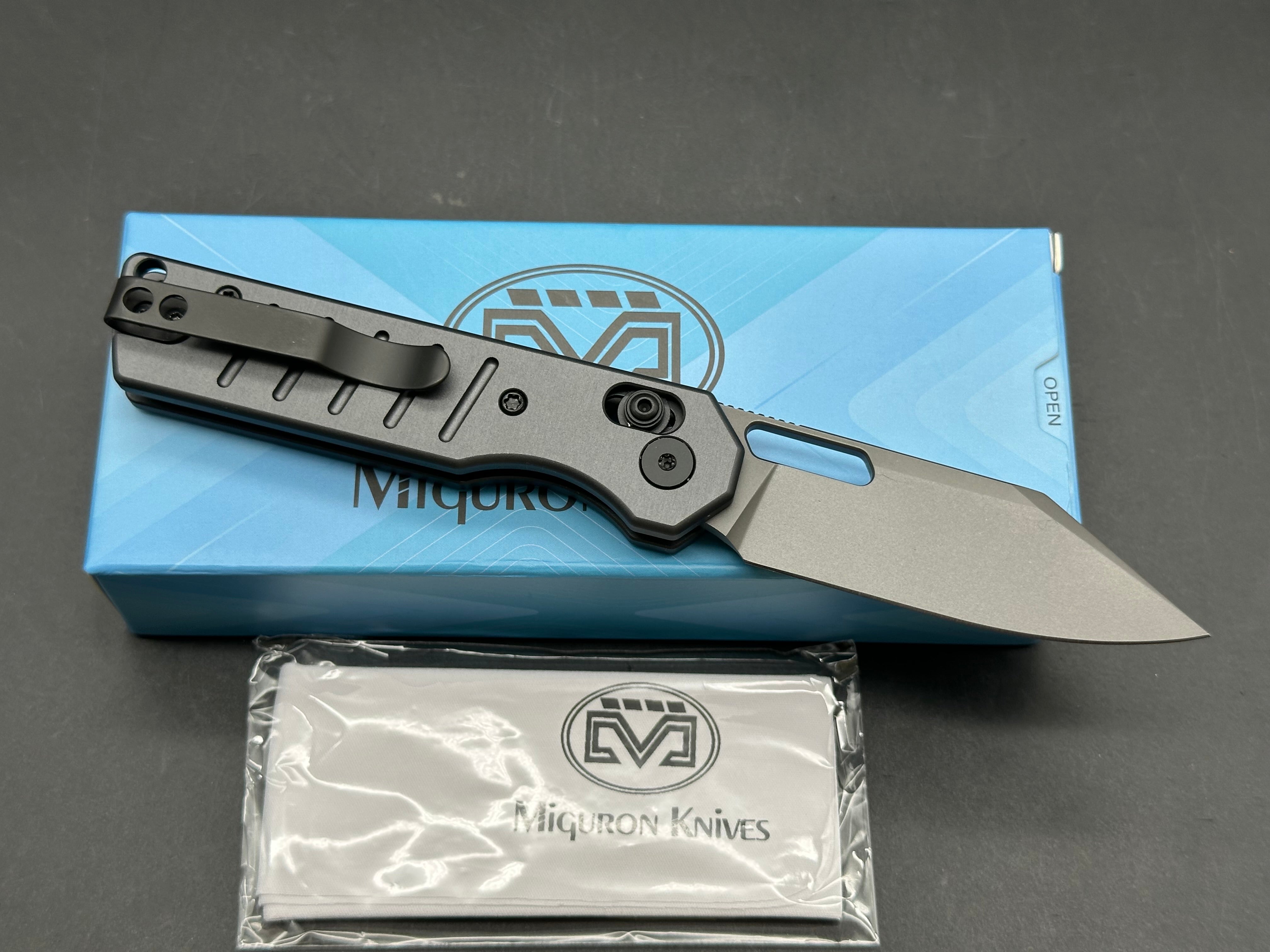 Miguron Gatov 2.81" D2 Dark Gray PVD Blade with Dark Gray Aluminum Scales (Black Hardware)