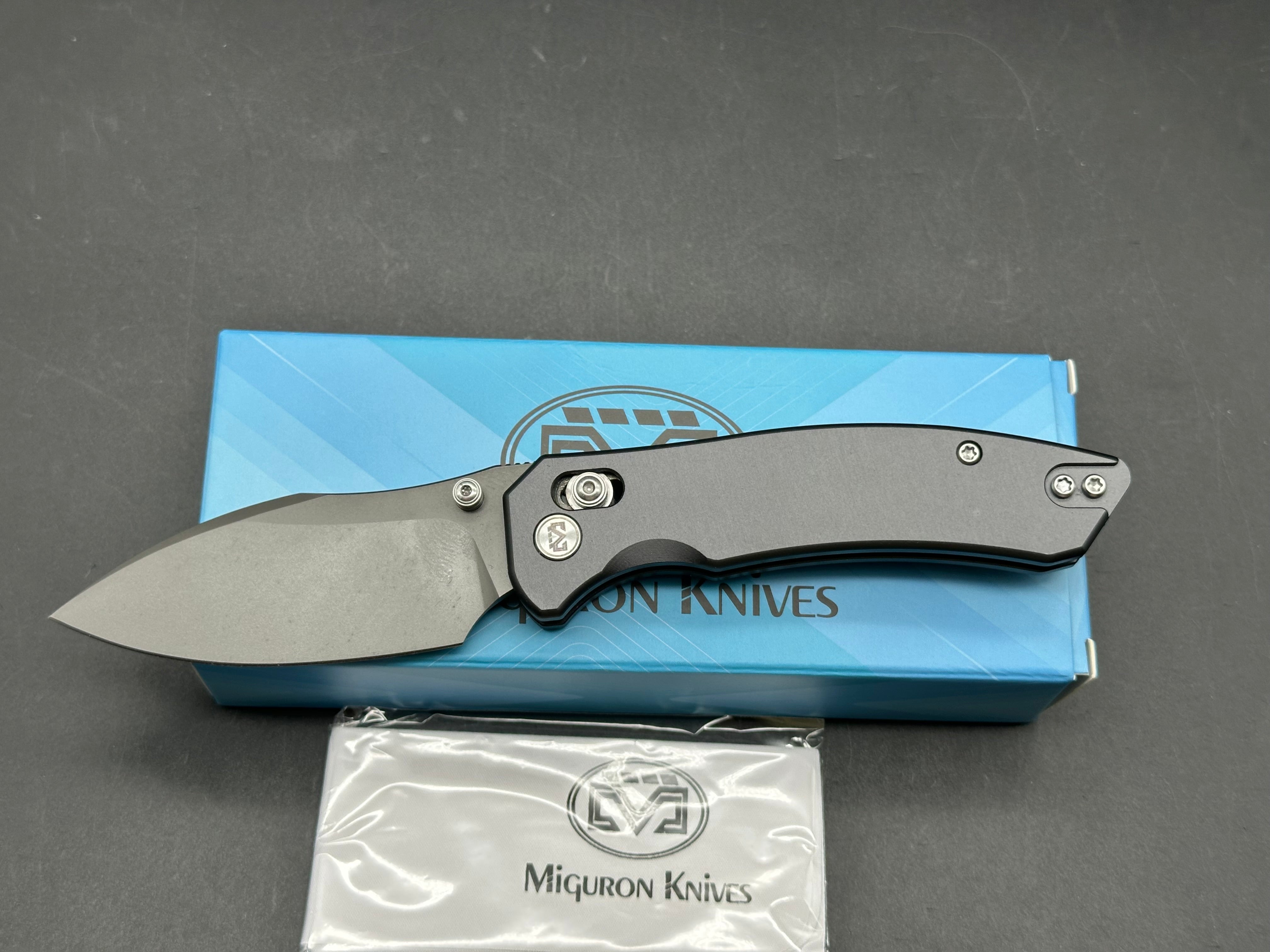 Miguron Norsa 2.99" D2 Dark Gray PVD Blade with Dark Gray PVD Aluminum Scales