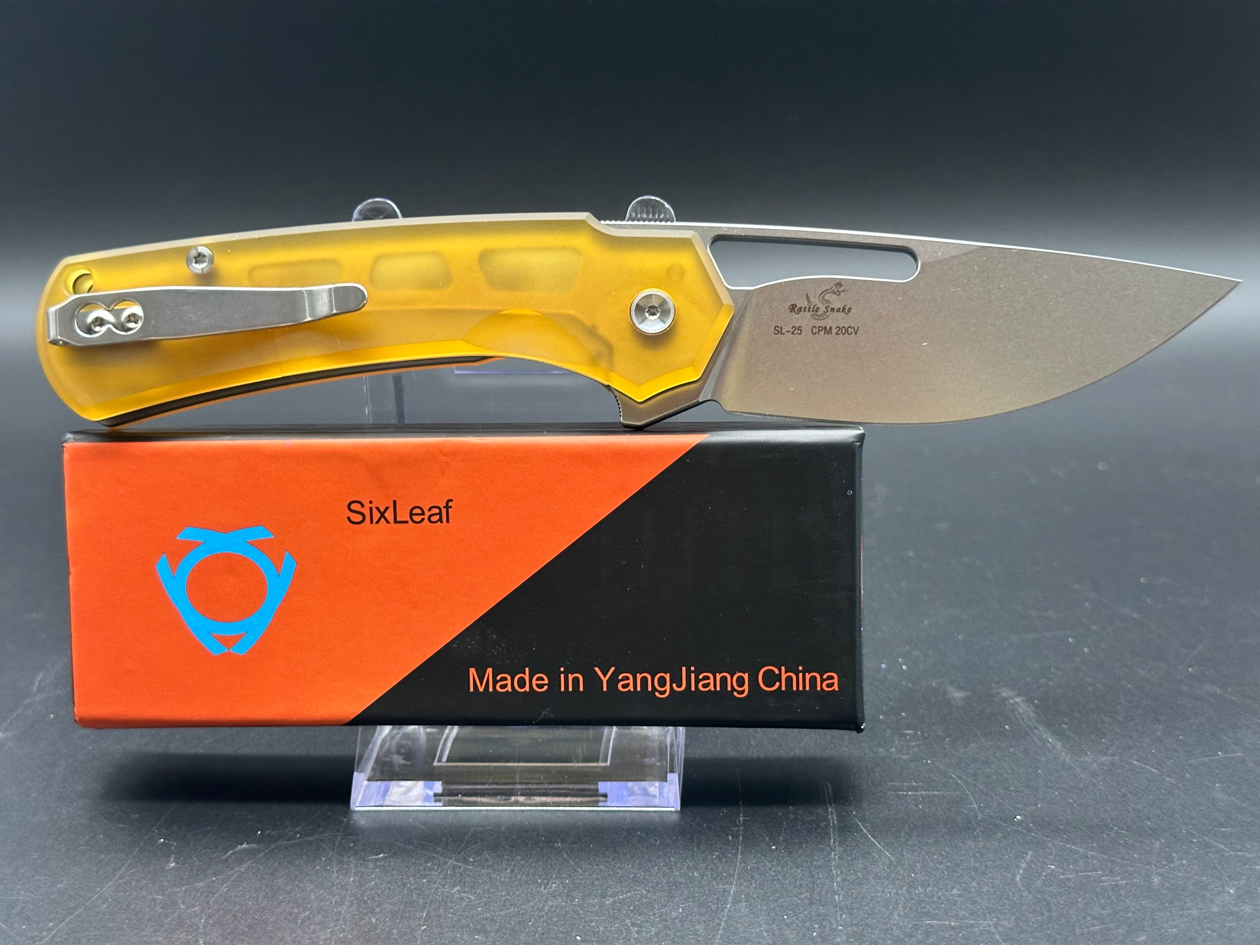 SIXLEAF FOLDING KNIFE YELLOW PEI HANDLE 20CV PLAIN EDGE SL-25-PEI