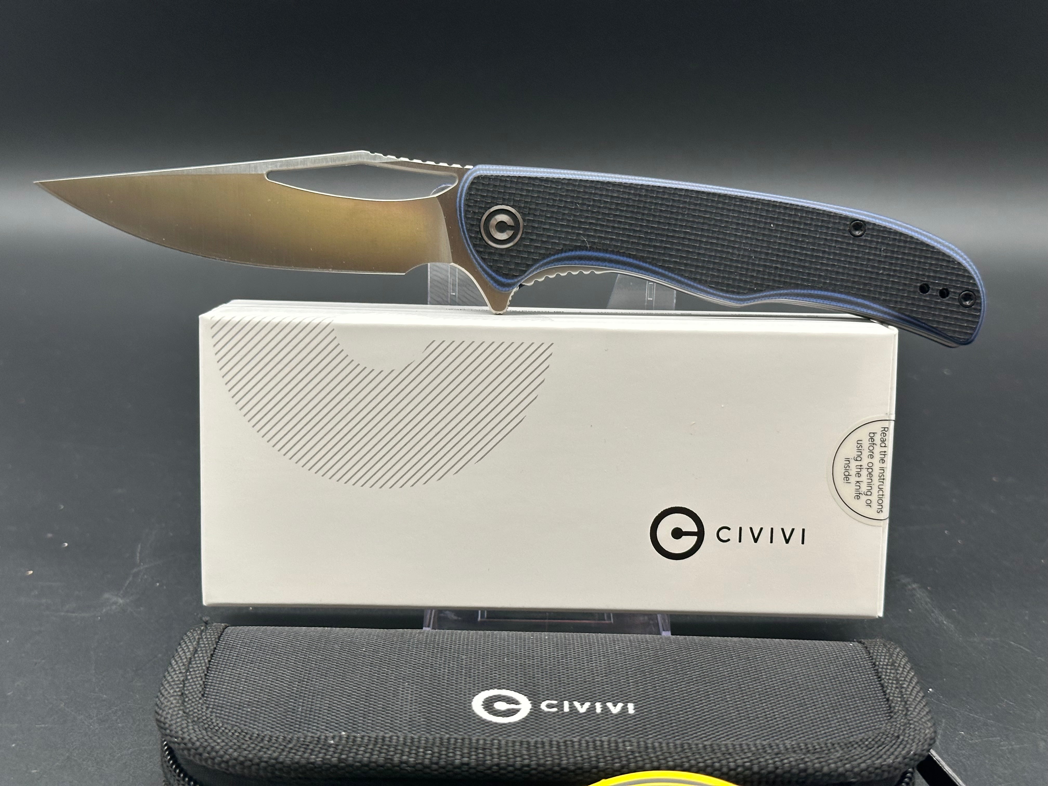 CIVIVI Shredder Liner Lock Knife Blue/Black Layered G-10 (3.7" Satin D2)