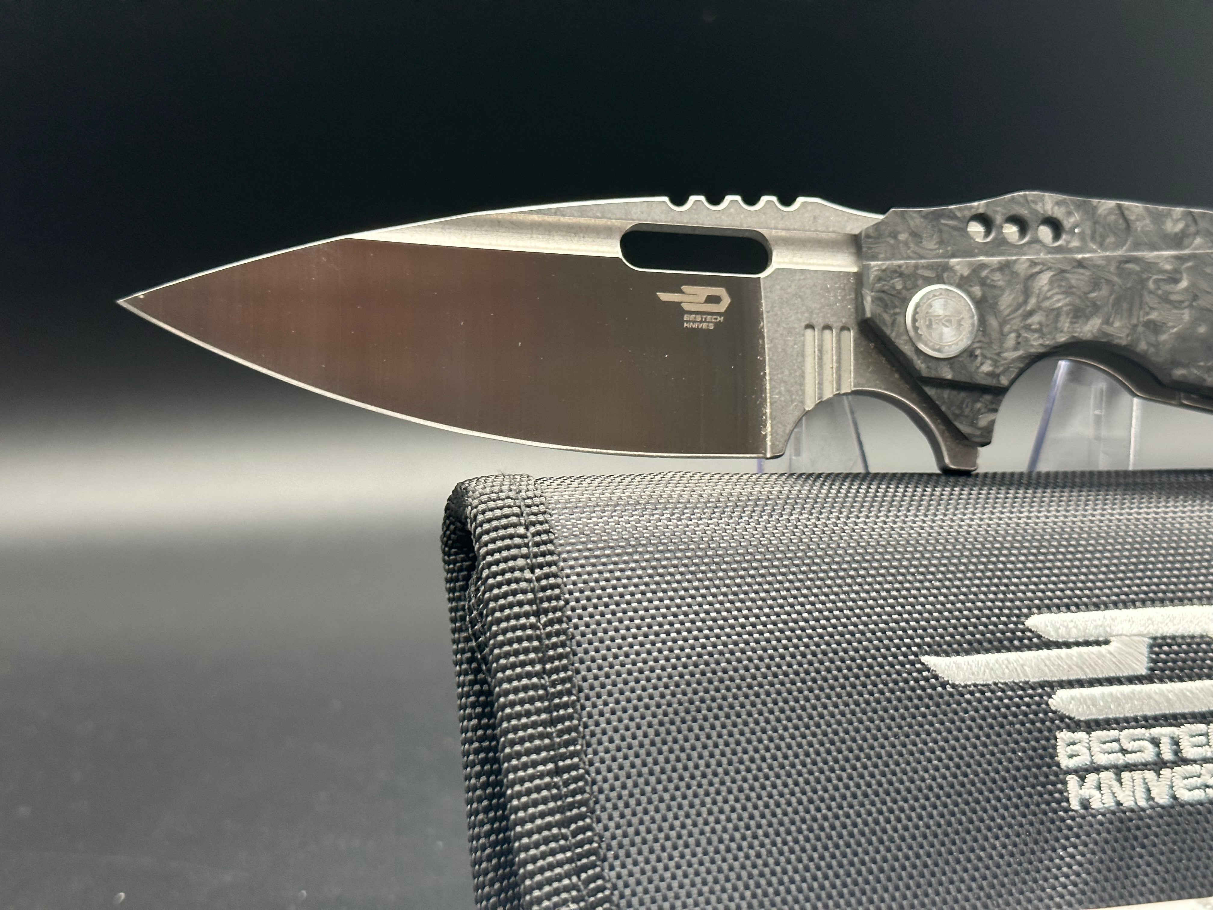 BESTECH SHODAN FOLDER KNIFE CARBON FIBER FRONT & TITANIUM BACK HANDLE SW + SATIN S35VN BLADE BT1910C