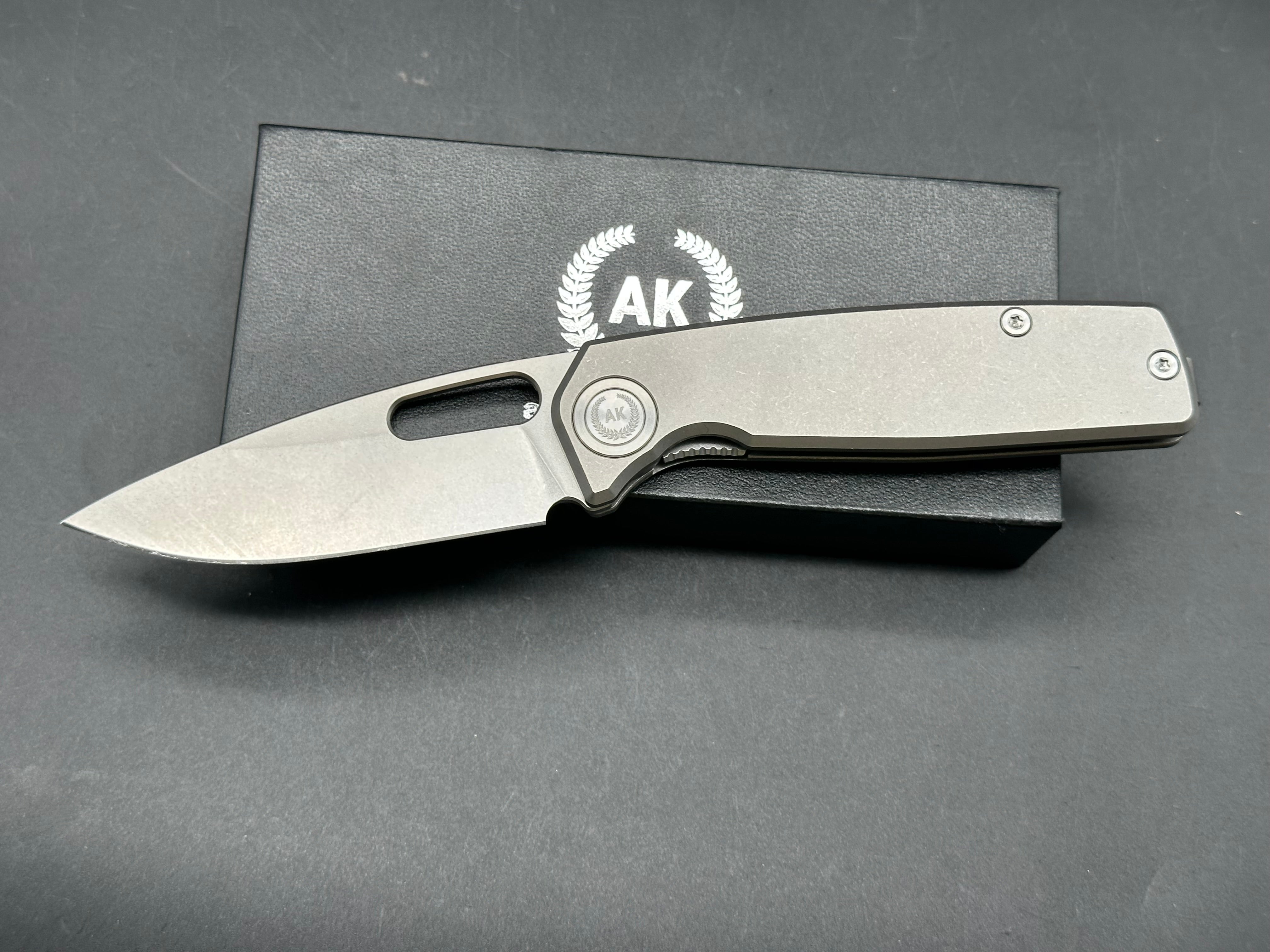 Asher Spiro Ti 3.2" CPM 20CV Stonewash Blade with Stonewash Titanium Scales