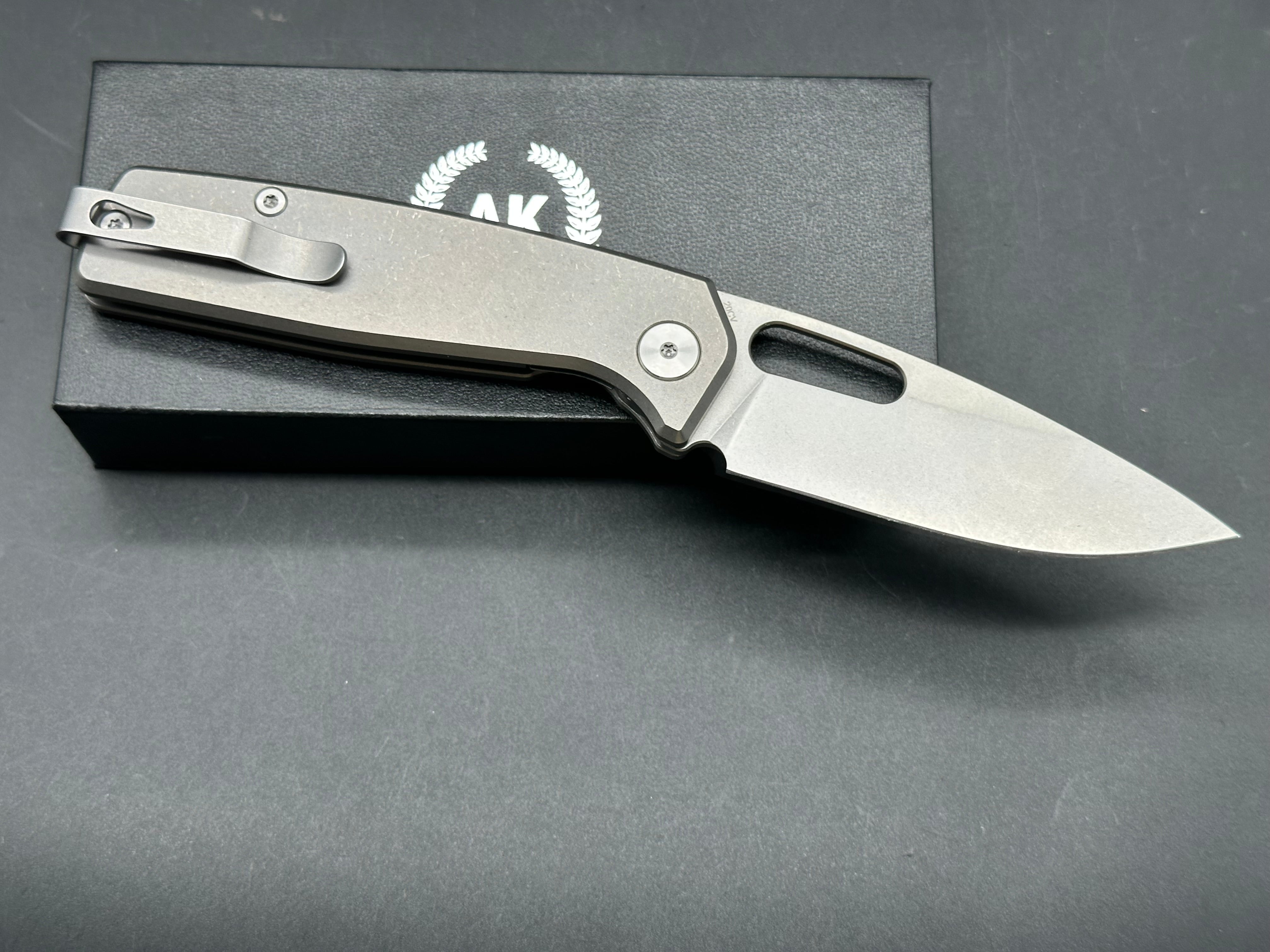Asher Spiro Ti 3.2" CPM 20CV Stonewash Blade with Stonewash Titanium Scales