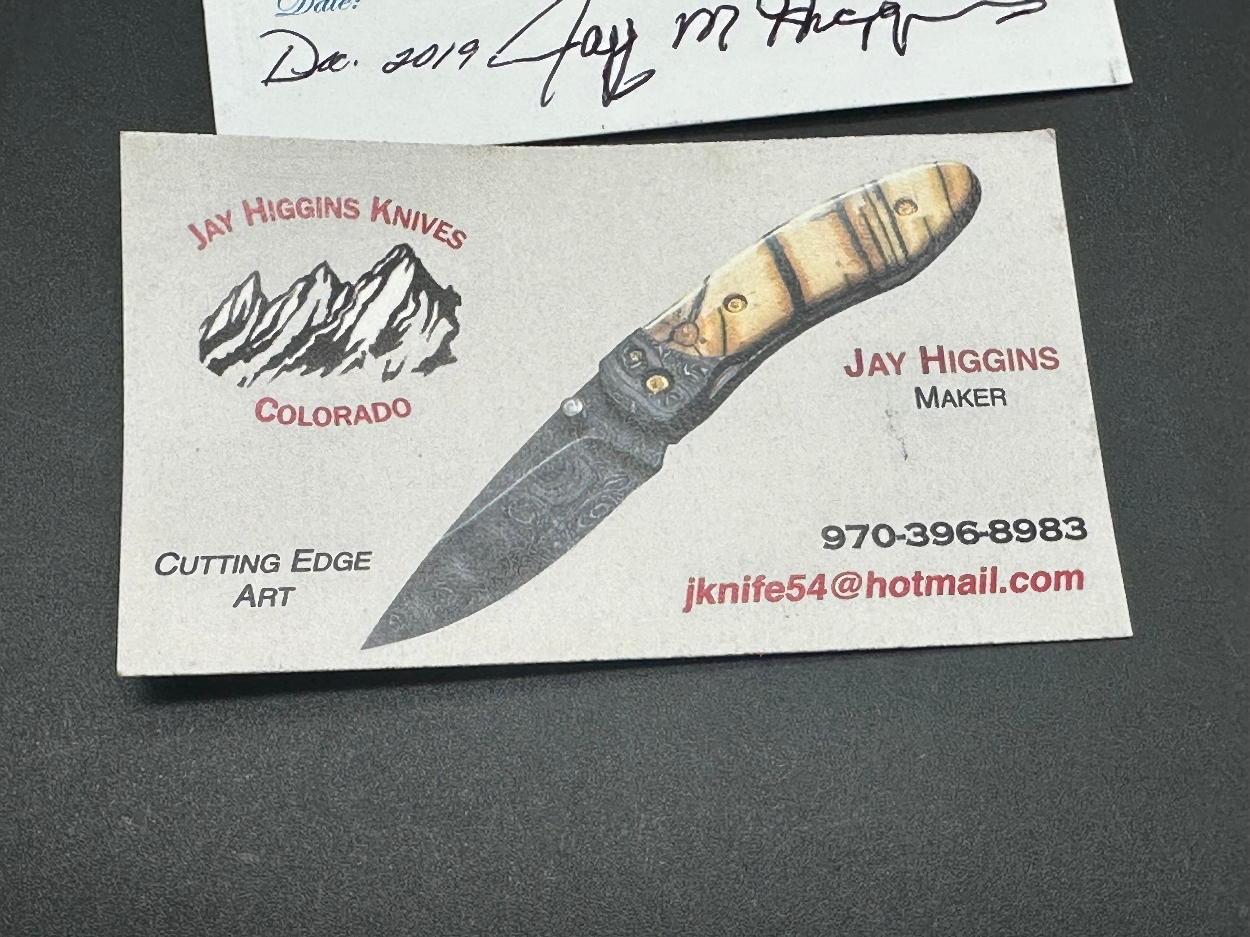 Jay Higgins custom neck knife Mammoth tooth scales w/ladder damascus blade