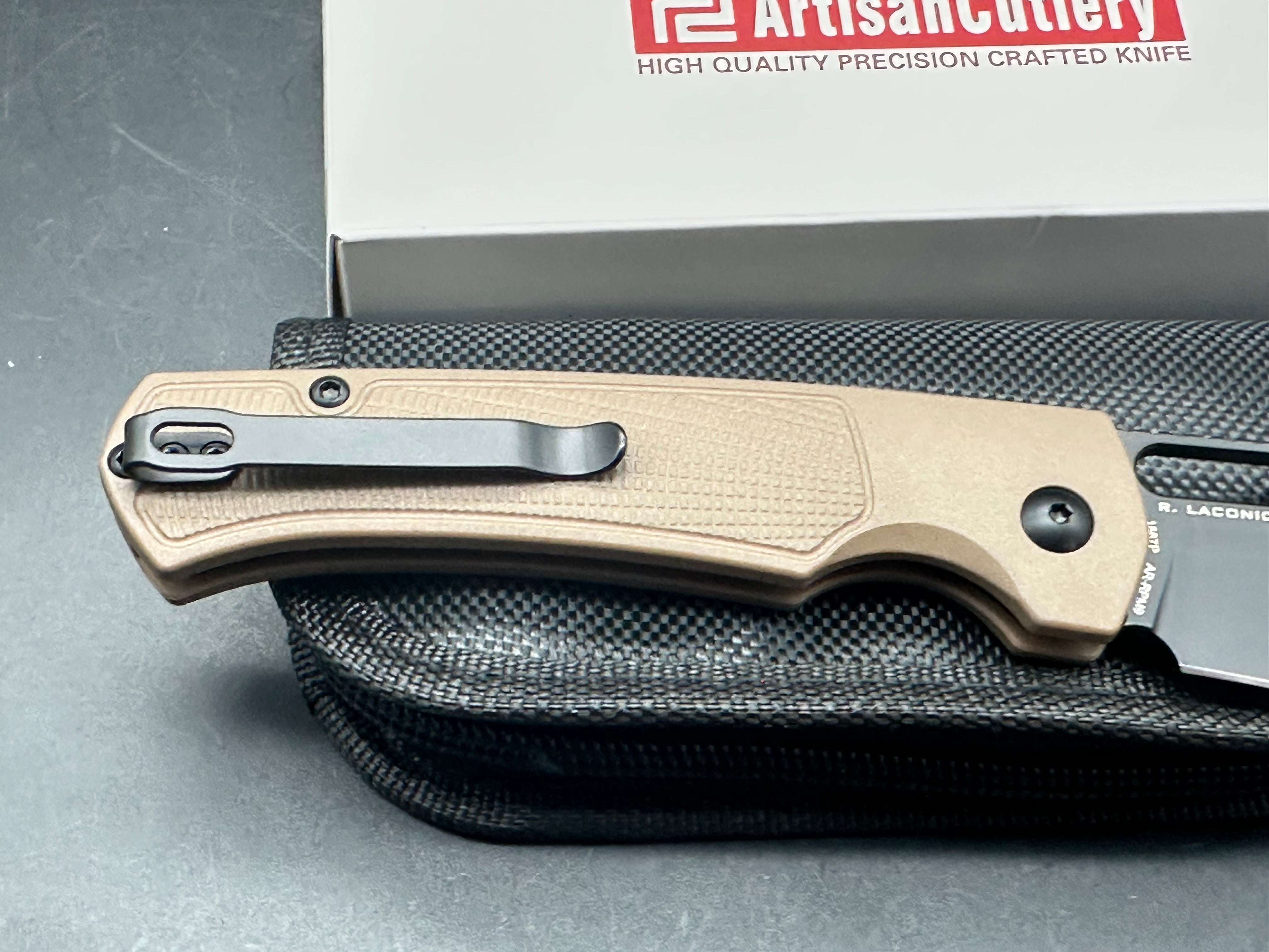 ARTISAN CUTLERY REVEL FOLDING KNIFE BROWN FRN HANDLE AR-RPM9 PLAIN BLACK BLADE