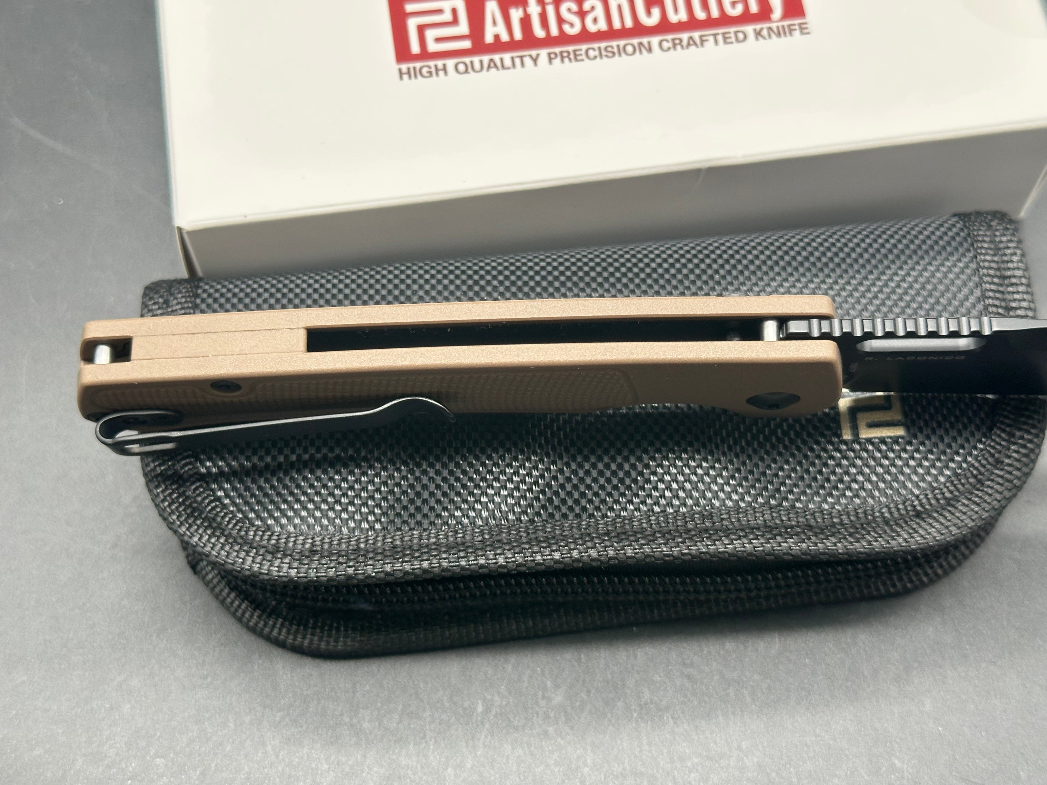 ARTISAN CUTLERY REVEL FOLDING KNIFE BROWN FRN HANDLE AR-RPM9 PLAIN BLACK BLADE