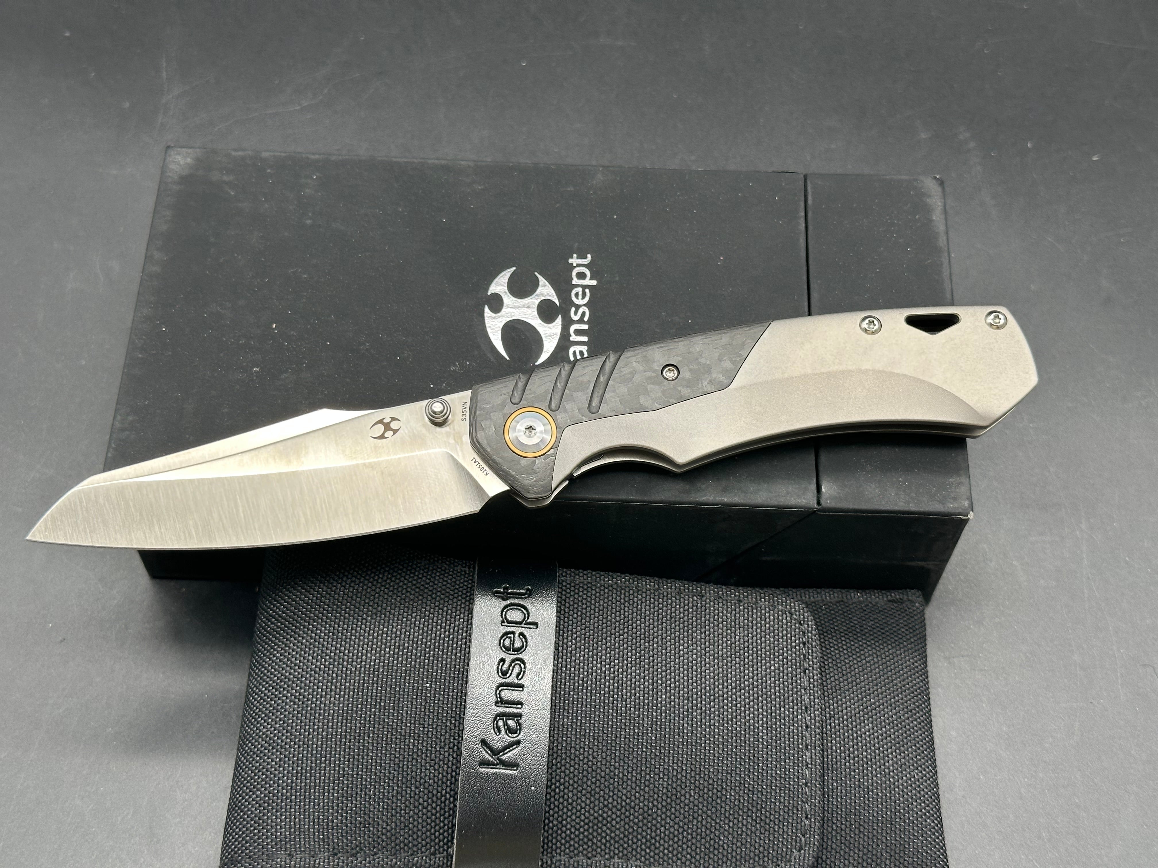 KANSEPT WEIM THUMB STUDS FOLDING KNIFE TWILL CARBON FIBER+TITANIUM HANDLE CPM S35VN BLADE