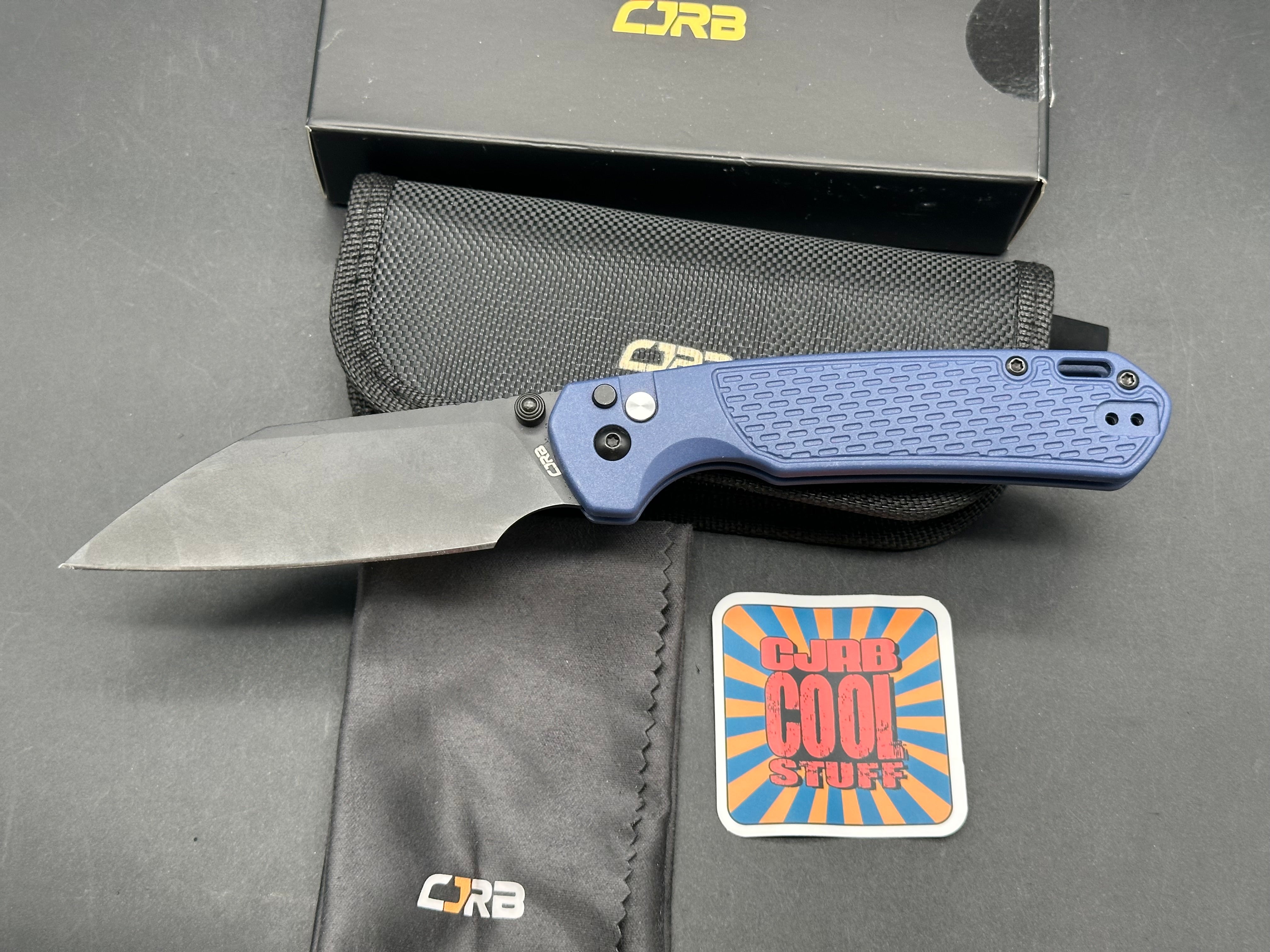 CJRB Pyrite-Light Button Lock Knife Blue FRN (3.3")