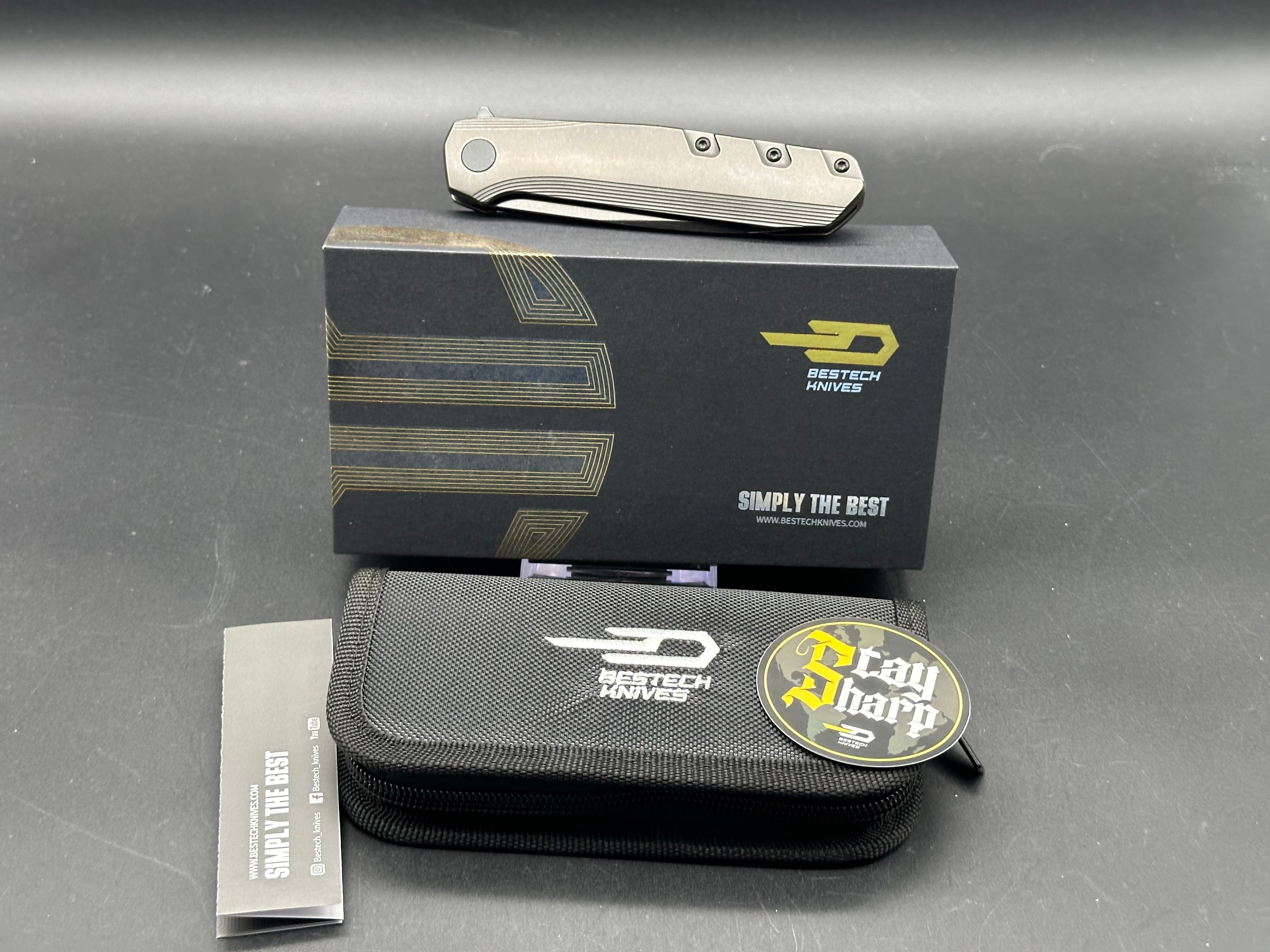 BESTECH 9 FOLDING KNIFE BLACK BRONZE TITANIUM HANDLE M390 BLADE