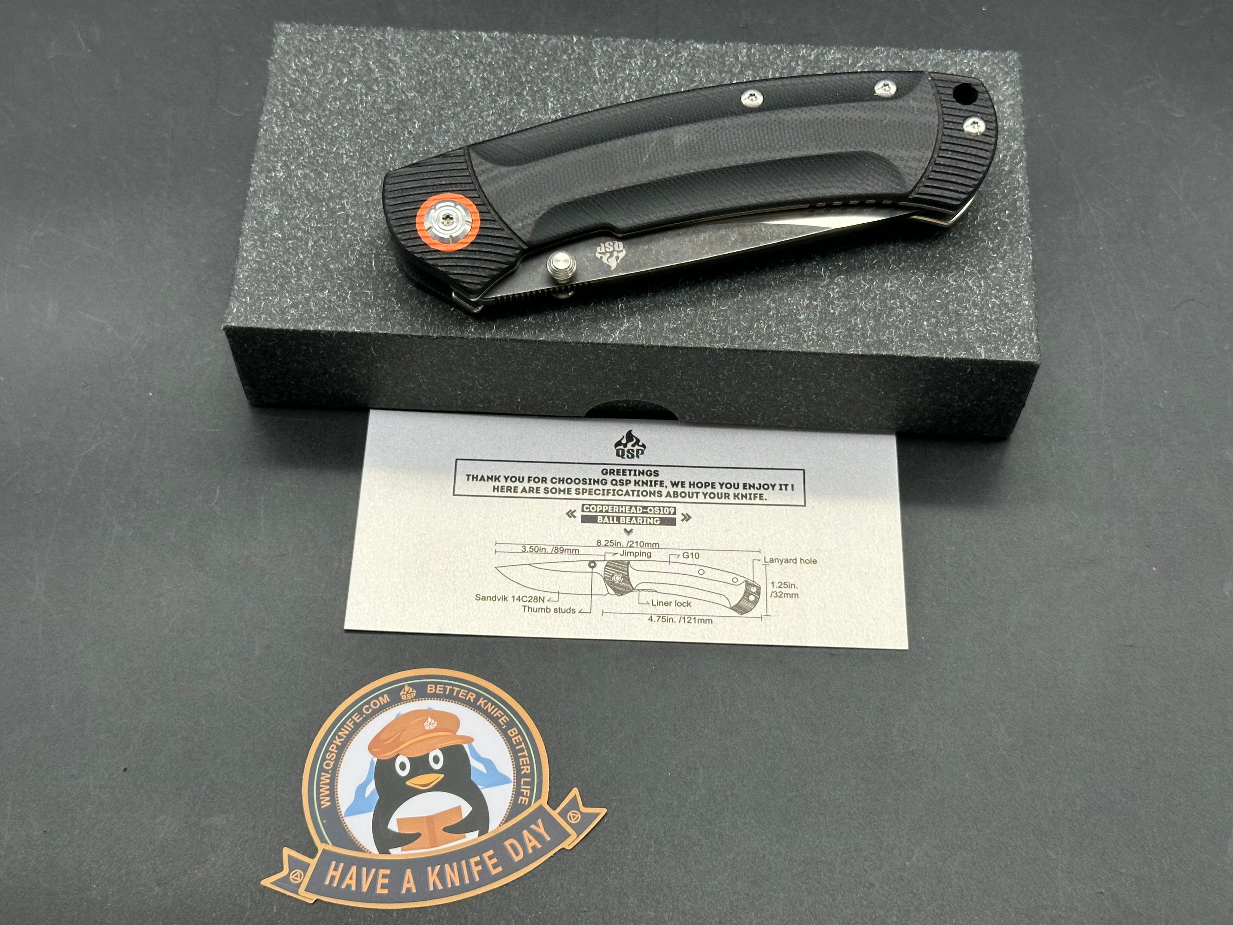 QSP Copperhead Liner Lock Knife Black G-10 (3.5" Two Tone)