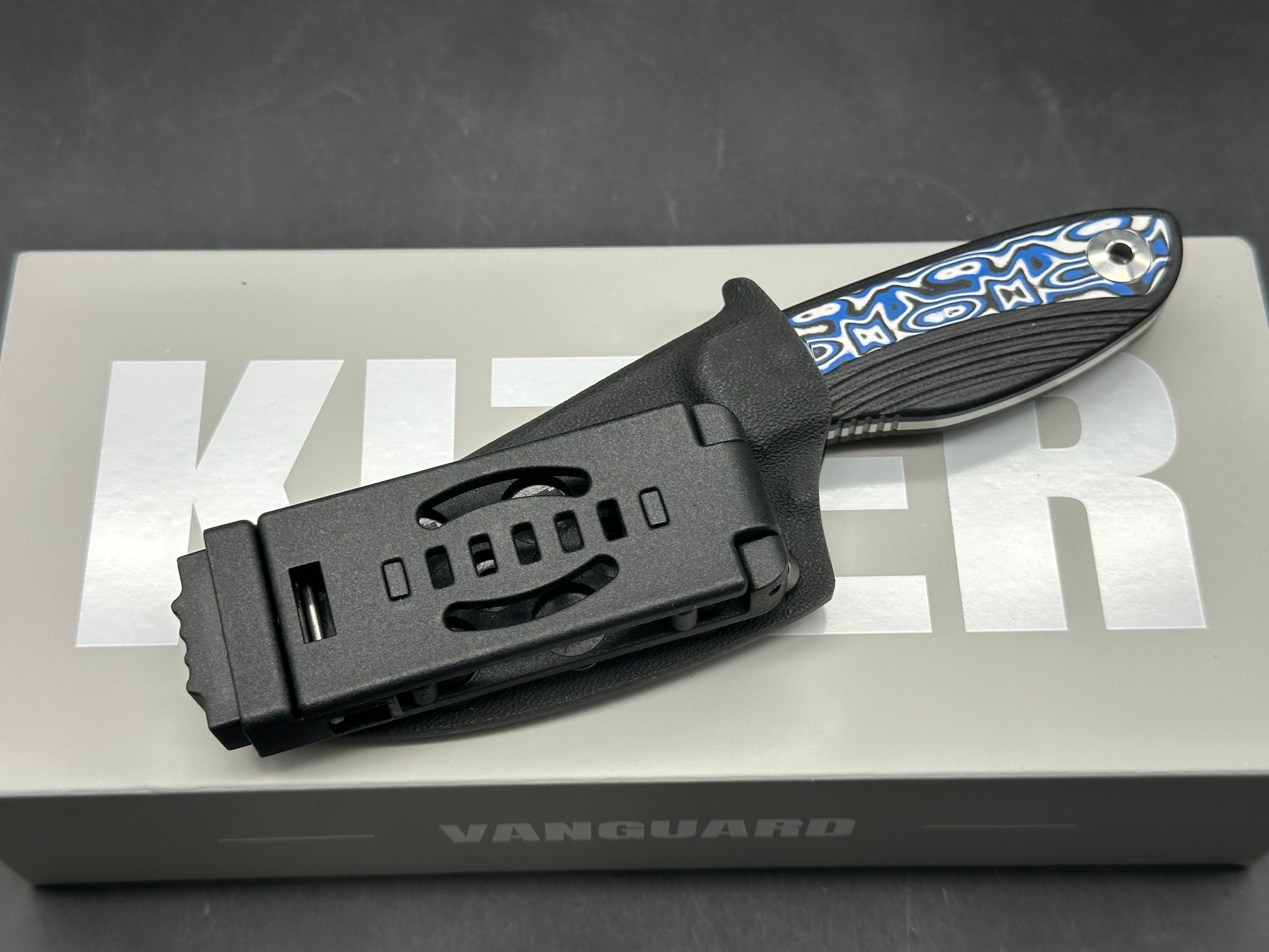 KIZER FINCH FIXED BLADE KNIFE BLACK G10/BLUE VORTEX MICARTA HANDLE AEB-L DROP POINT