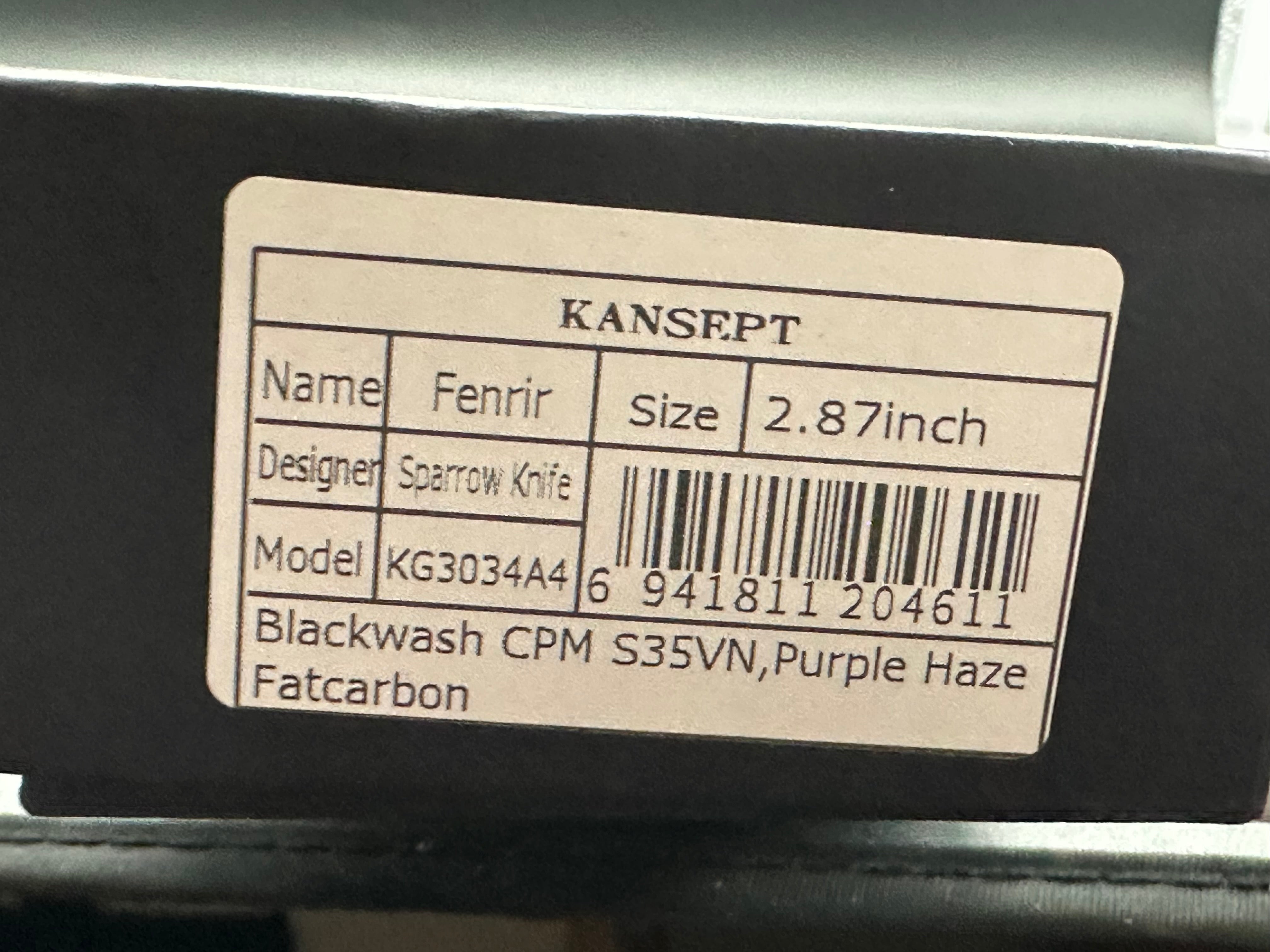 KANSEPT FENRIR EXCLUSIVE FIXED BLADE PURPLE HAZE FATCARBON HANDLE 2.87" CPM S35VN BLADE