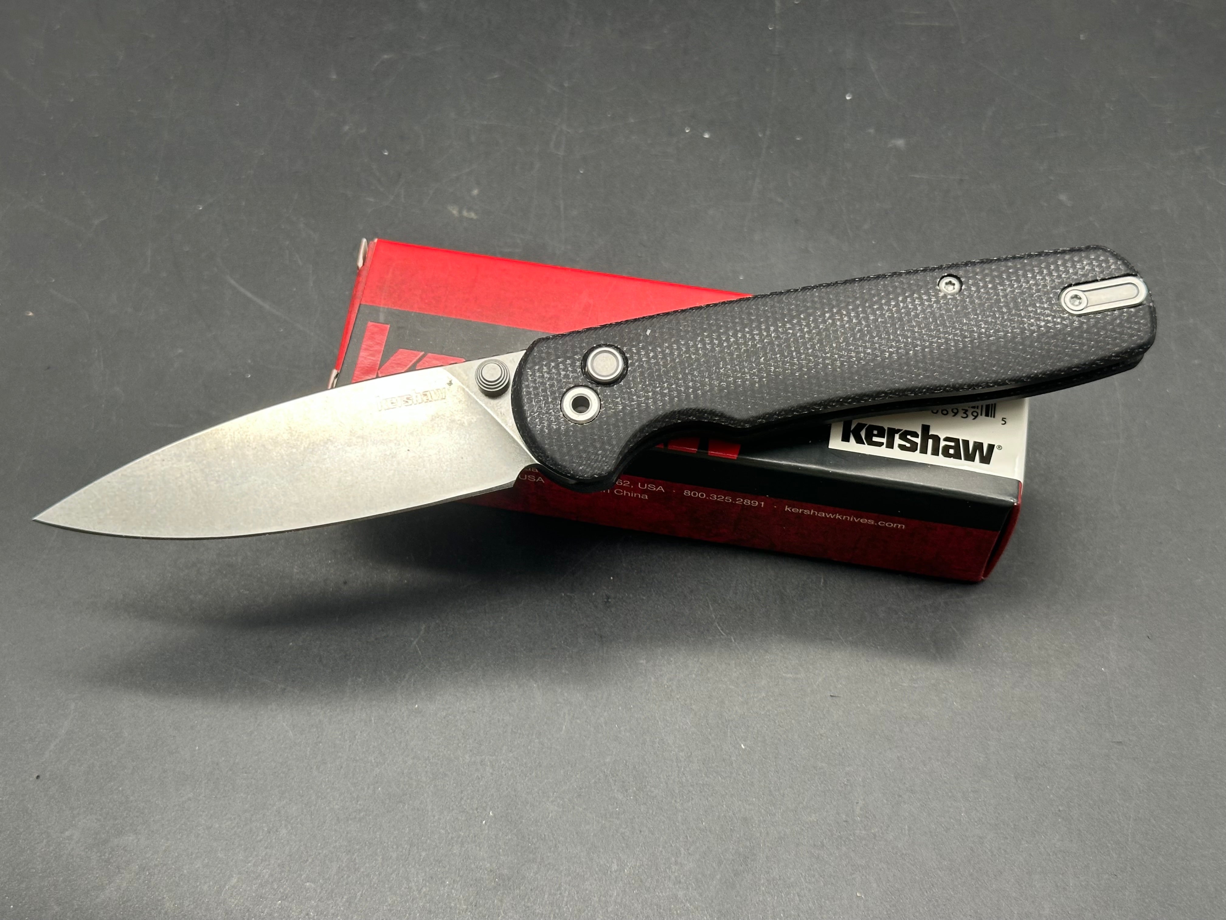 Kershaw Remnant Button Lock Knife Black Micarta (3.5" Stonewash)