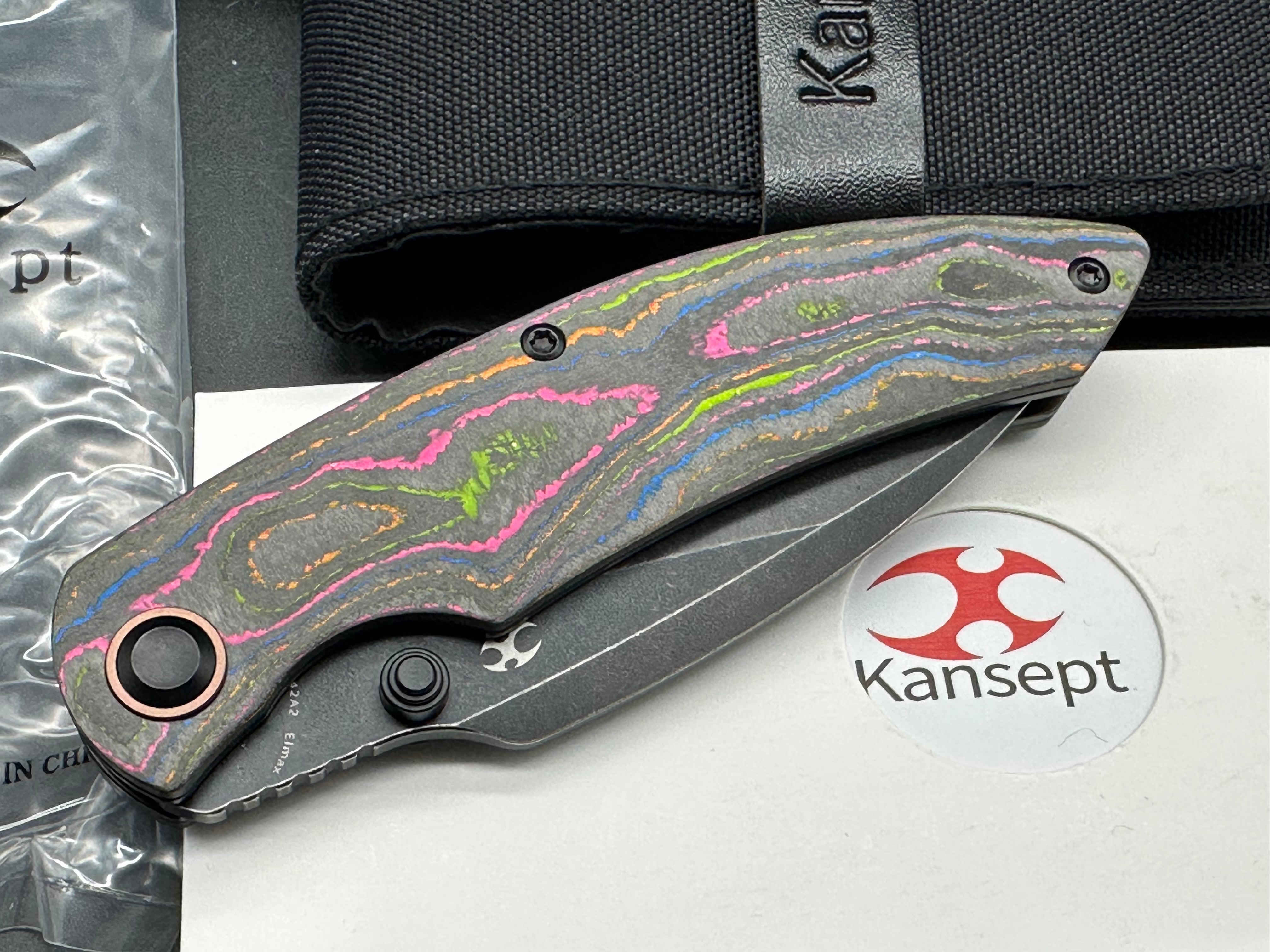 KANSEPT FALK FOLDING KNIFE 80'S CAMOCARBON HANDLE 3.3" BLACKWASH ELMAX BLADE