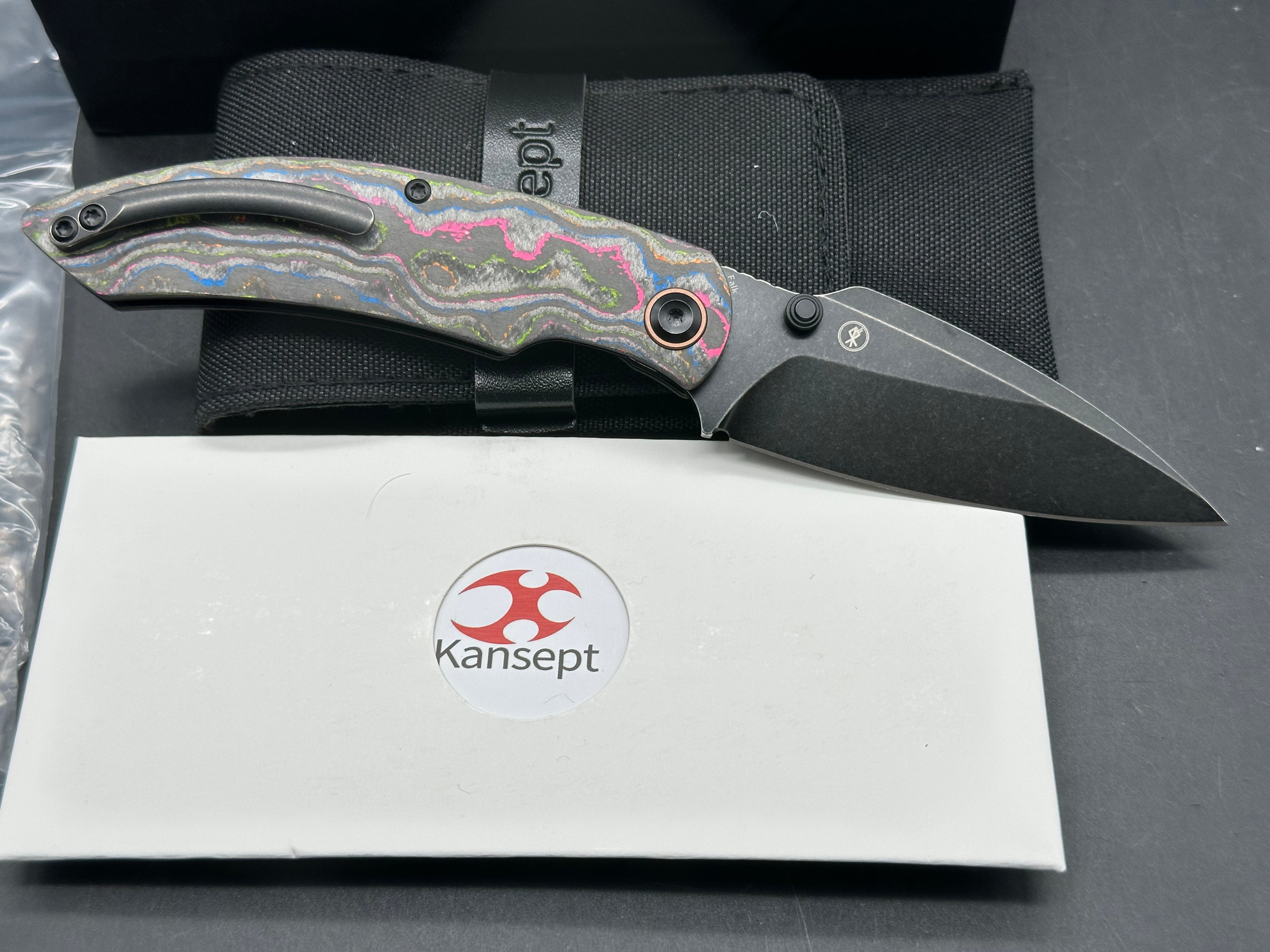 KANSEPT FALK FOLDING KNIFE 80'S CAMOCARBON HANDLE 3.3" BLACKWASH ELMAX BLADE