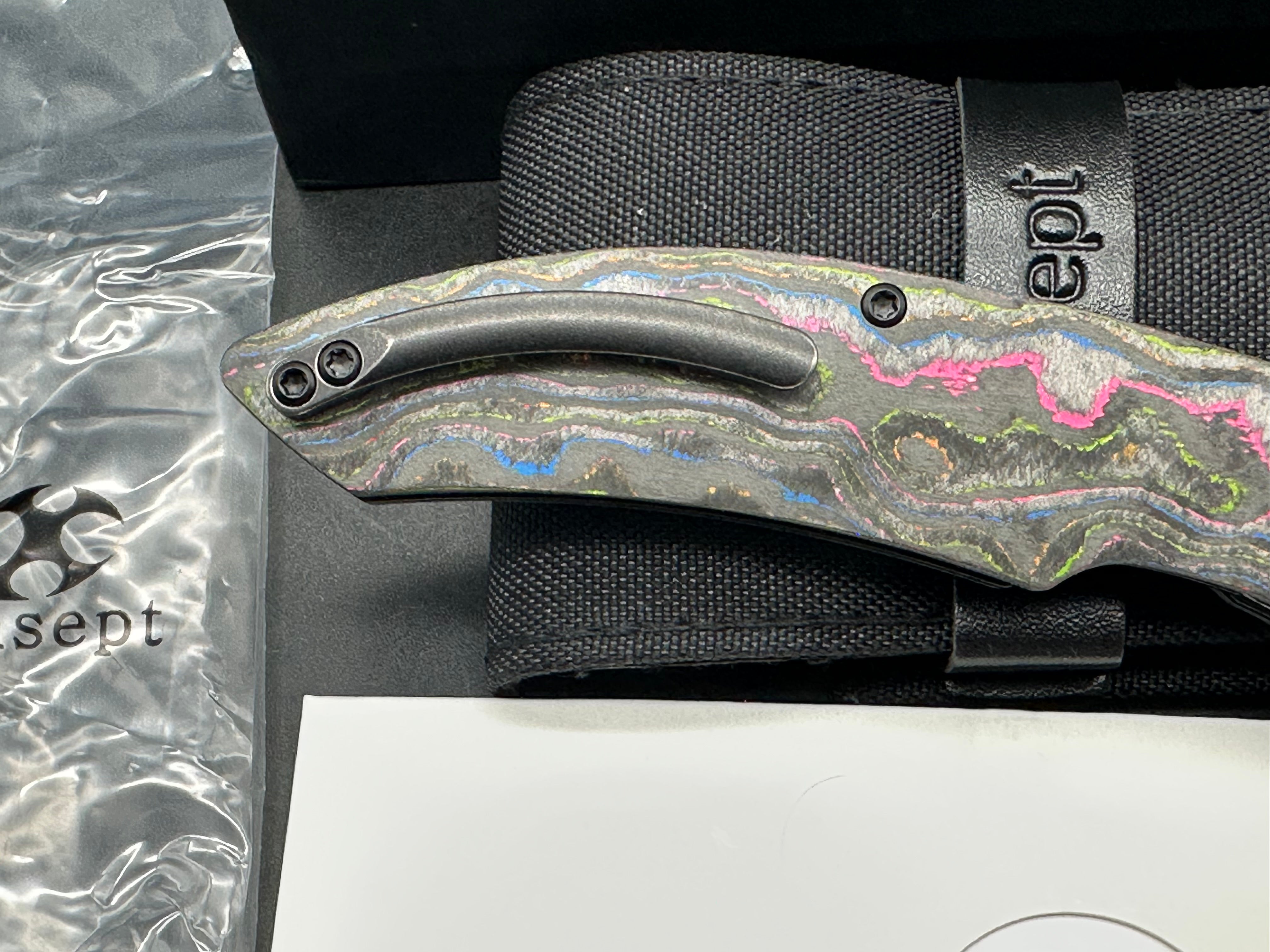 KANSEPT FALK FOLDING KNIFE 80'S CAMOCARBON HANDLE 3.3" BLACKWASH ELMAX BLADE