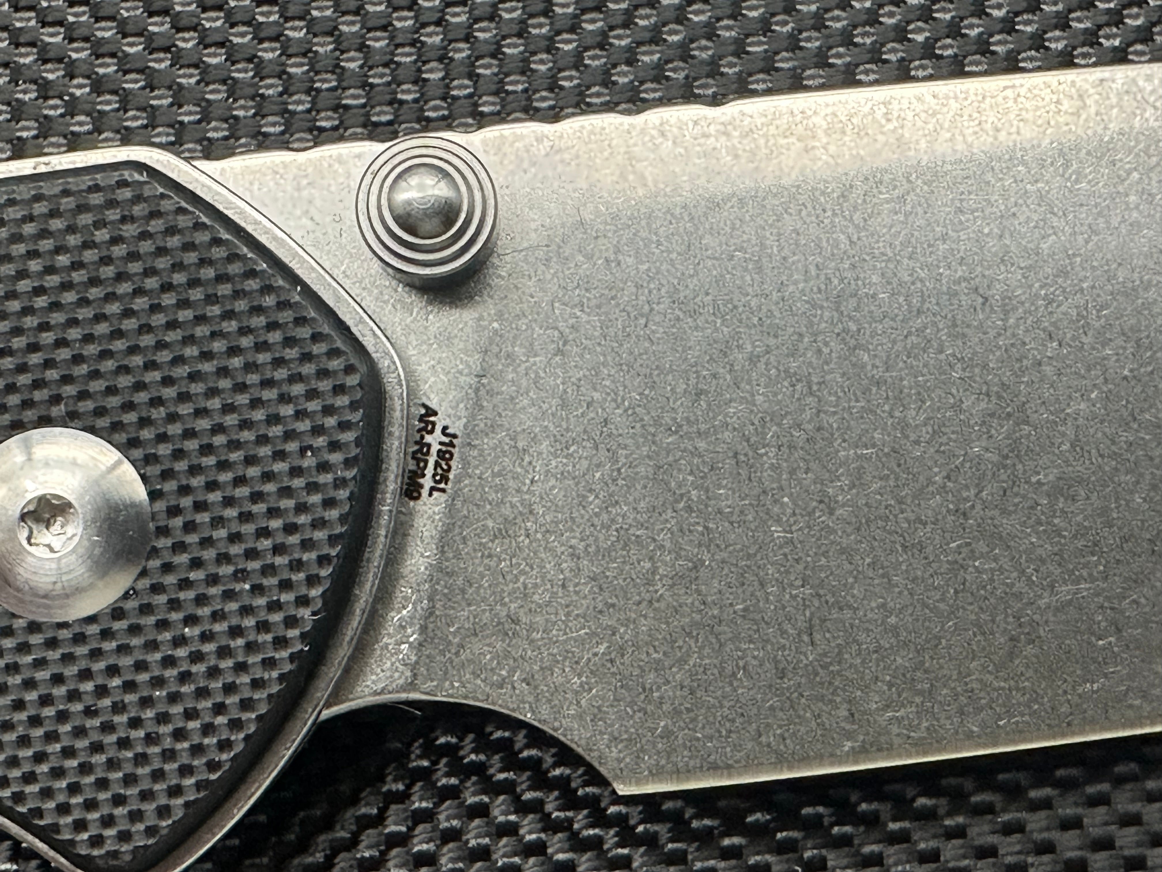 CJRB Cutlery Large Pyrite Button Lock Knife Black G-10