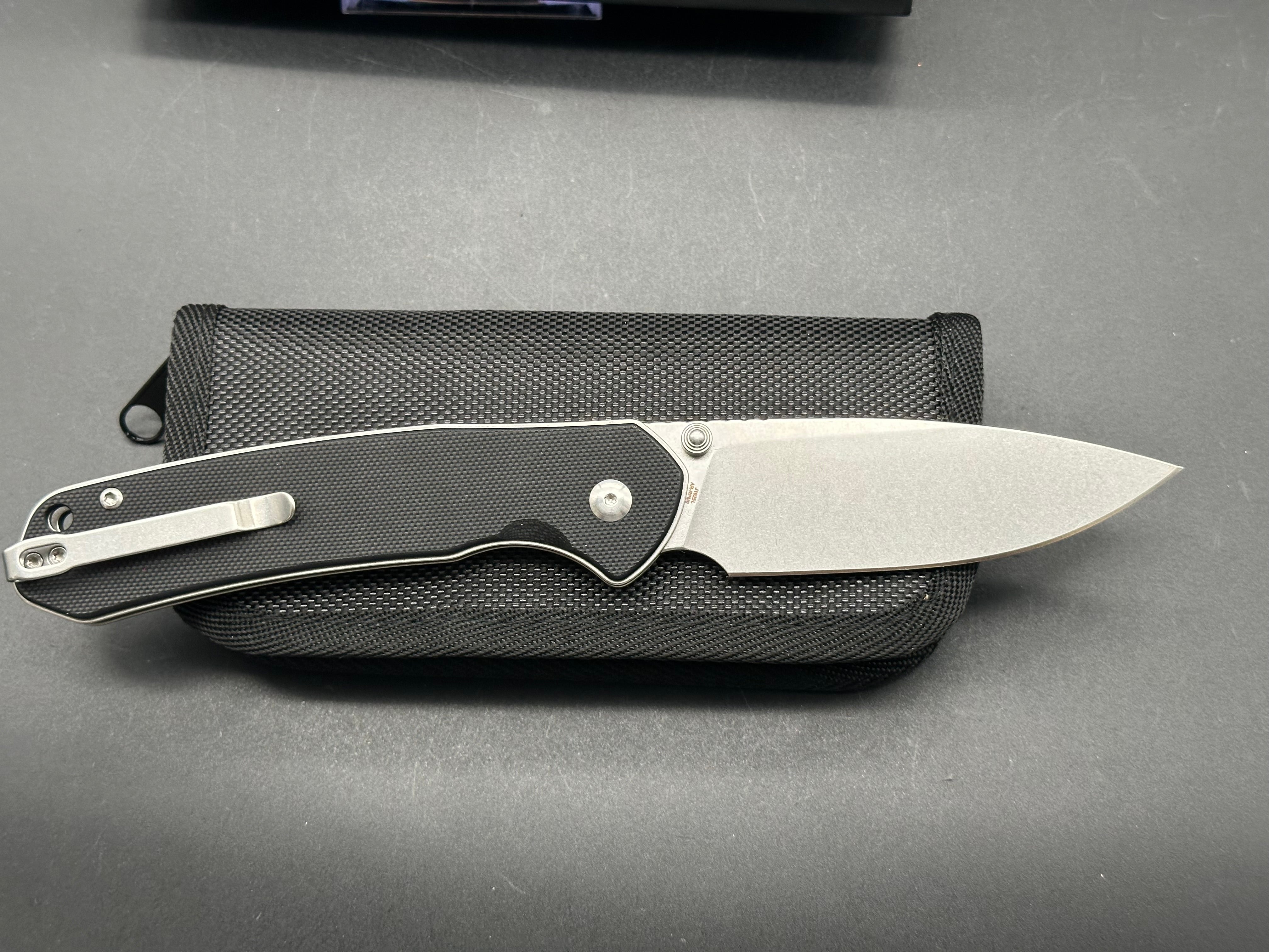 CJRB Cutlery Large Pyrite Button Lock Knife Black G-10