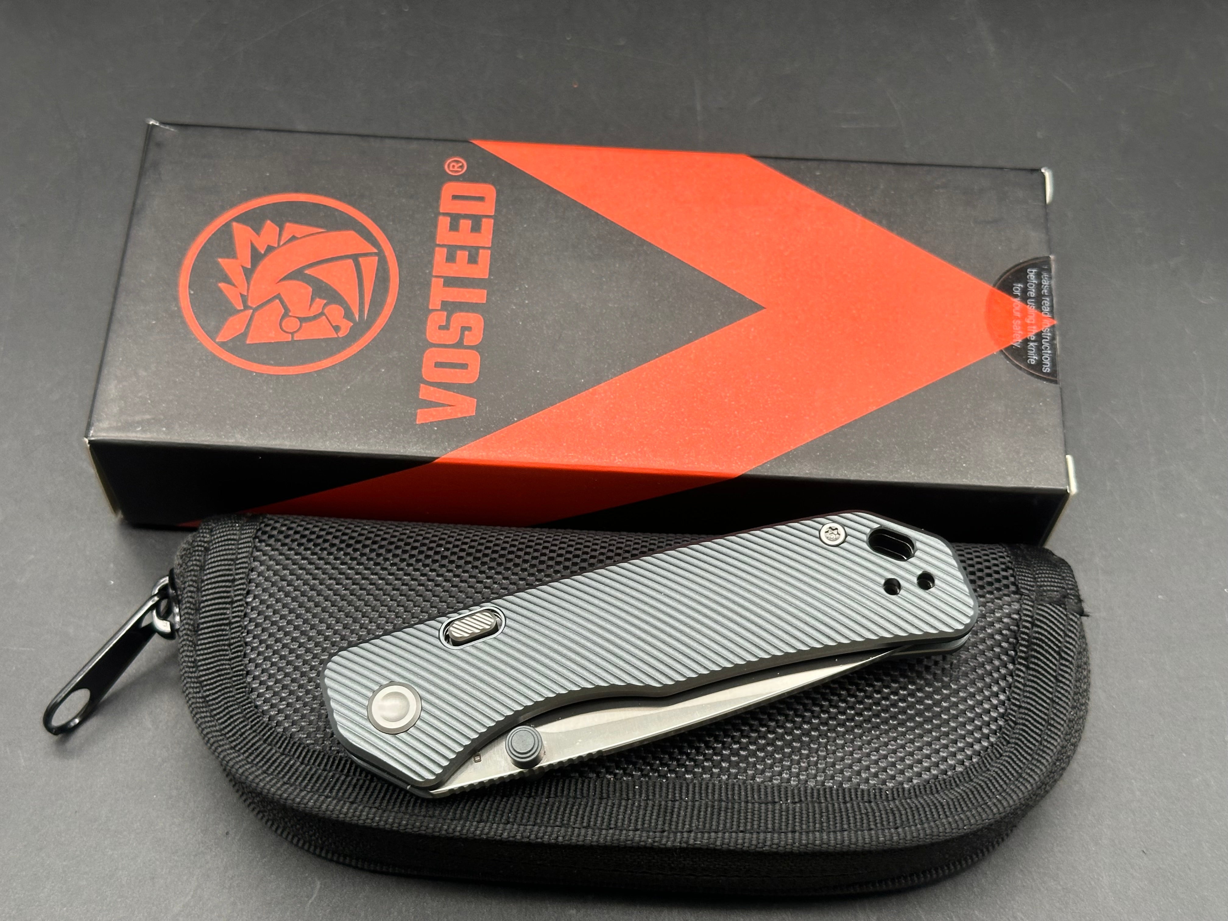 Vosteed Marten Top Liner Lock (NEW) 2.98 154CM Satin Blade with Gray Aluminum Scales
