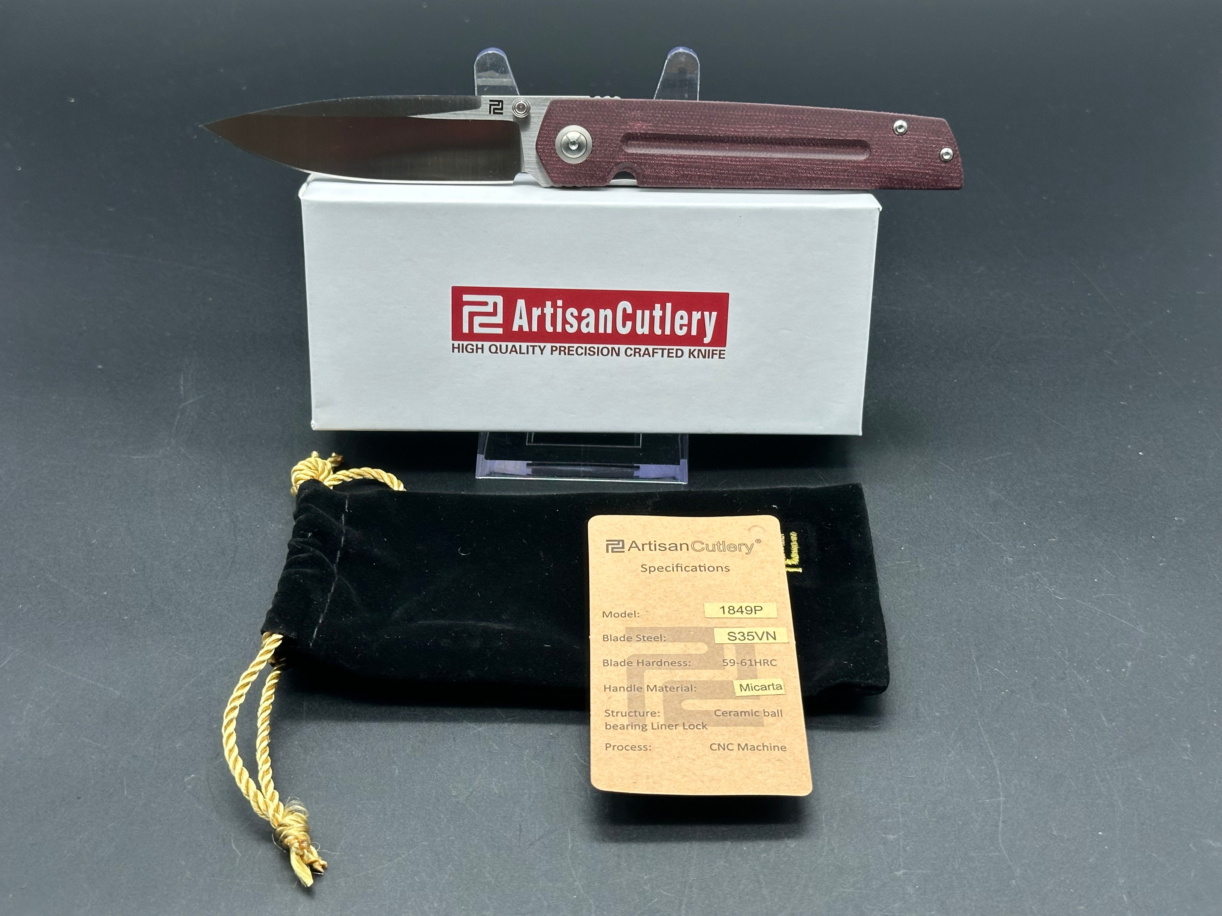 Artisan Cutlery Sirius Liner Lock Knife Red Micarta (3.5" Satin)