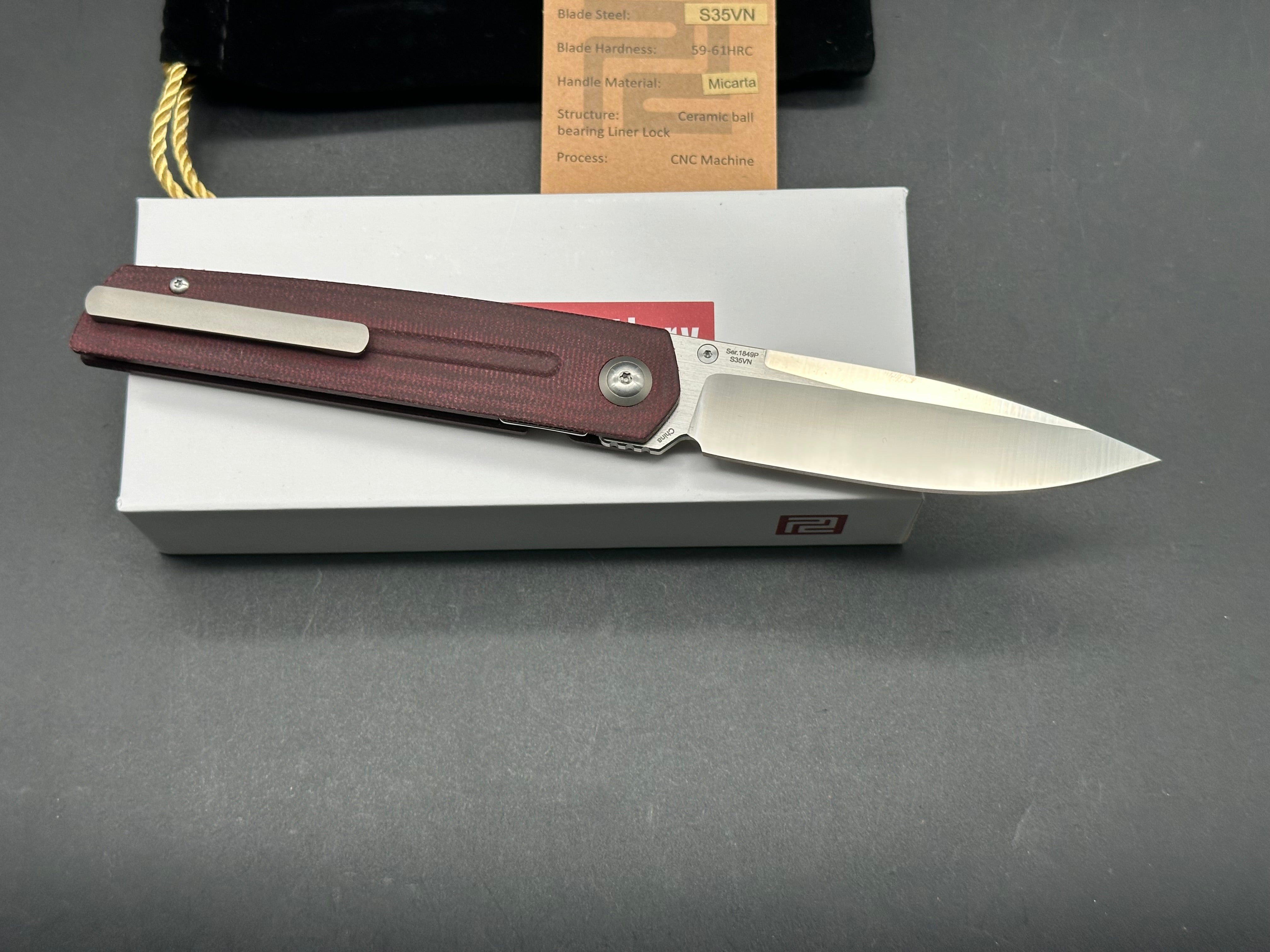 Artisan Cutlery Sirius Liner Lock Knife Red Micarta (3.5" Satin)