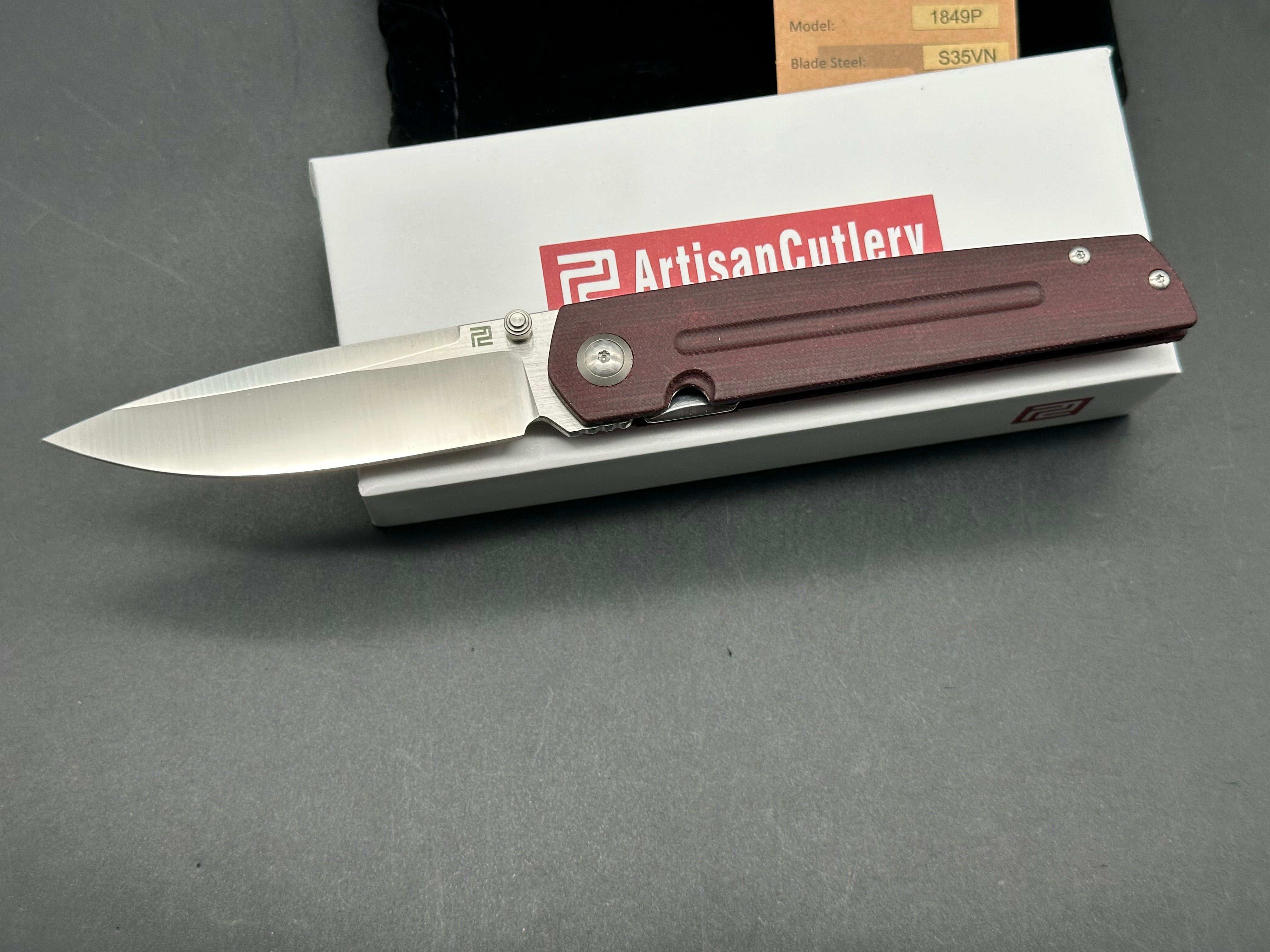 Artisan Cutlery Sirius Liner Lock Knife Red Micarta (3.5" Satin)