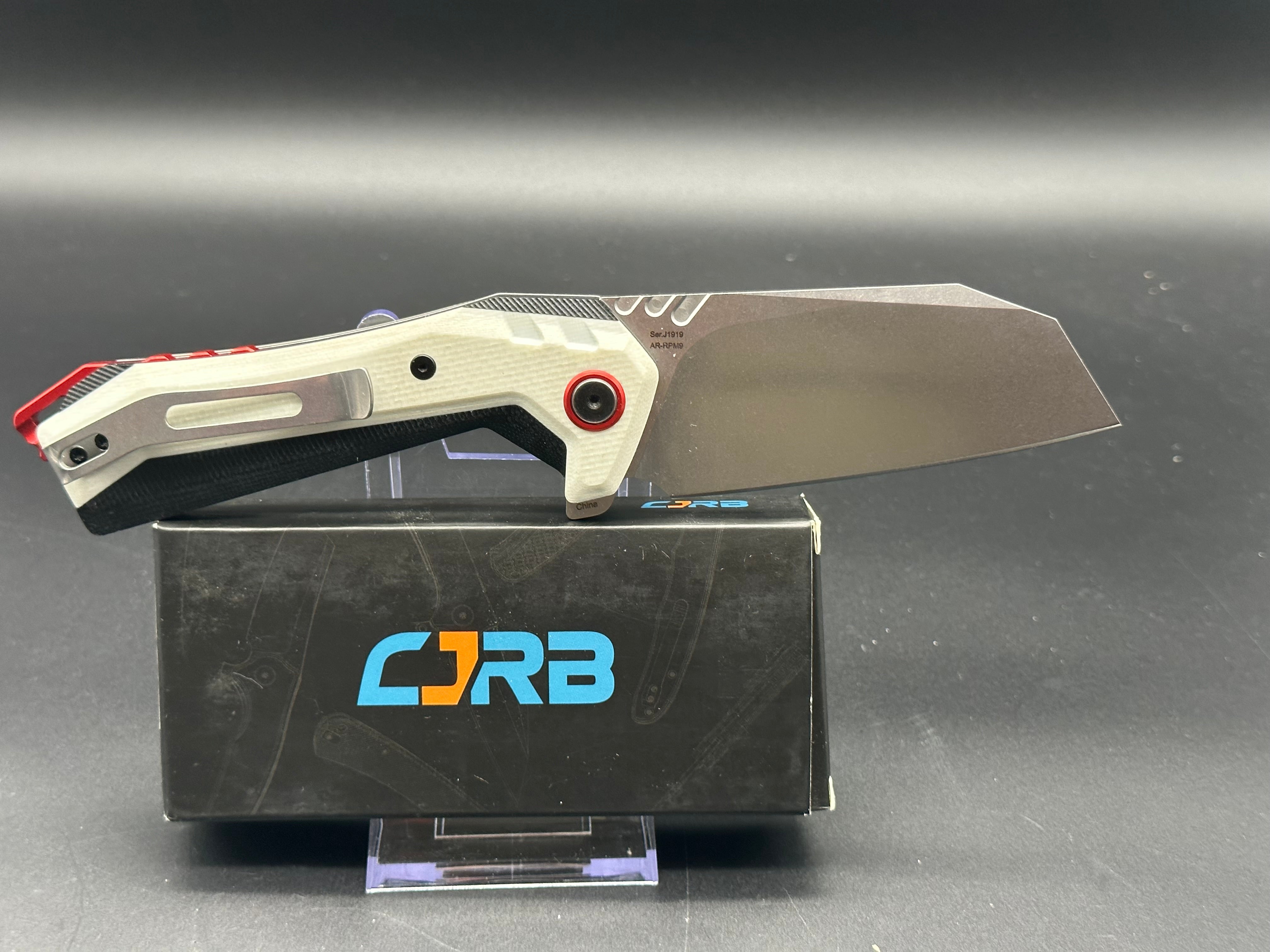 CJRB TIGRIS FOLDING KNIFE WHITE/BLACK G10 HANDLE AR-RPM9 CLEAVER PLAIN EDGE STONEWASH FINISH J1919-WH