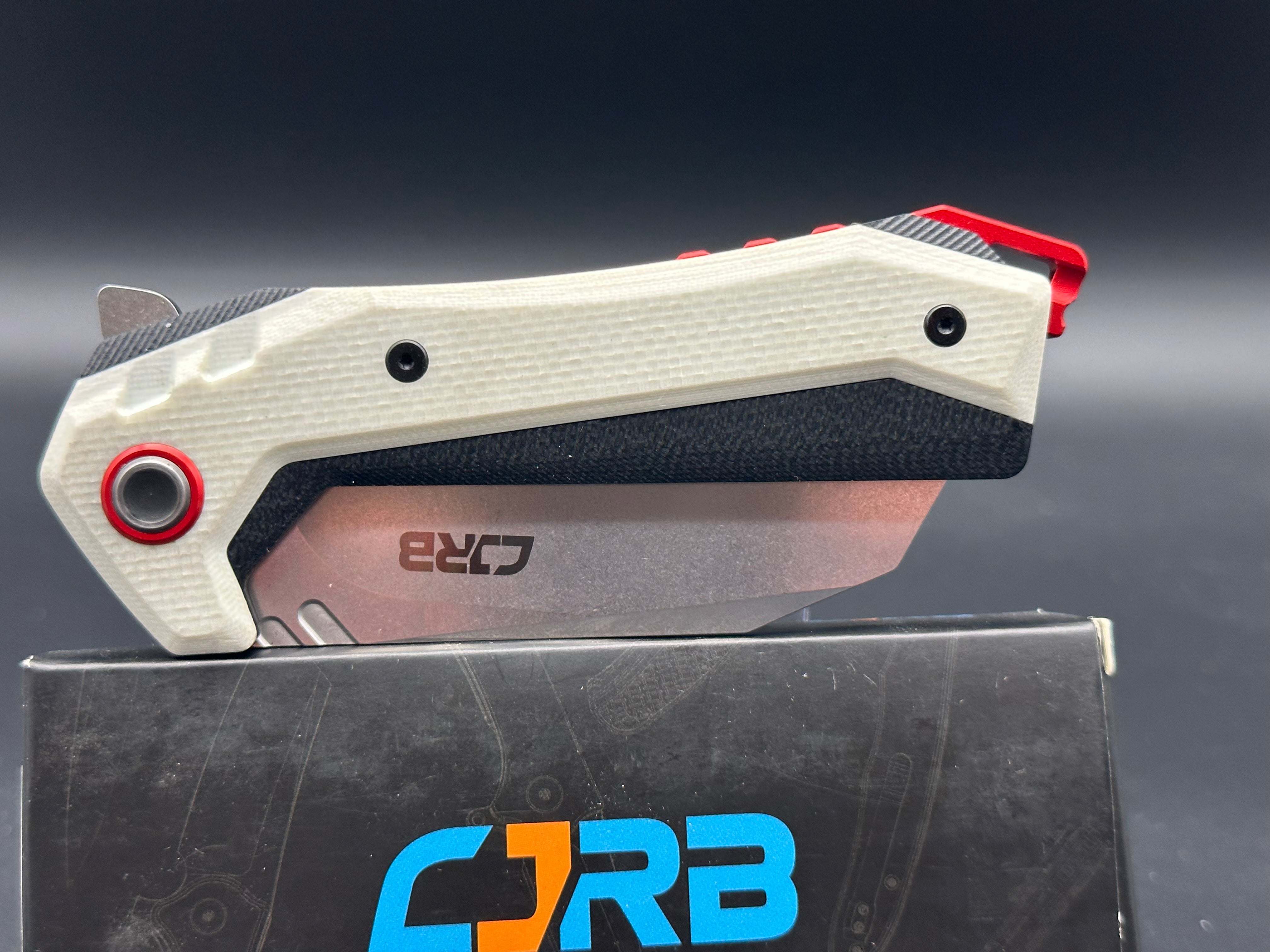 CJRB TIGRIS FOLDING KNIFE WHITE/BLACK G10 HANDLE AR-RPM9 CLEAVER PLAIN EDGE STONEWASH FINISH J1919-WH
