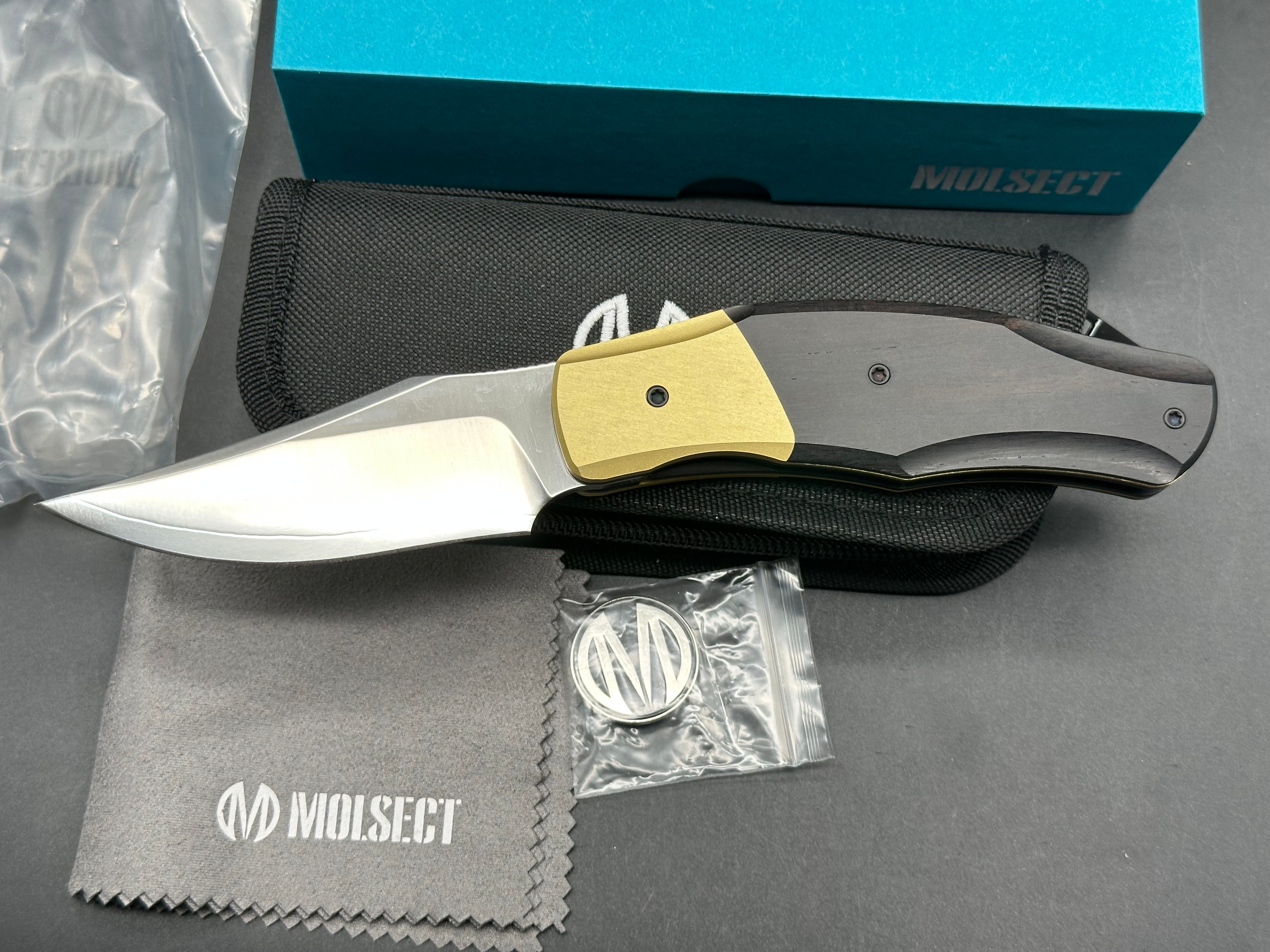 Molsect OLDFASHIONED -SLD STEEL LINER LOCK POCKET KNIFE BRASS FINISH ALUMINUM + EBONY WOOD