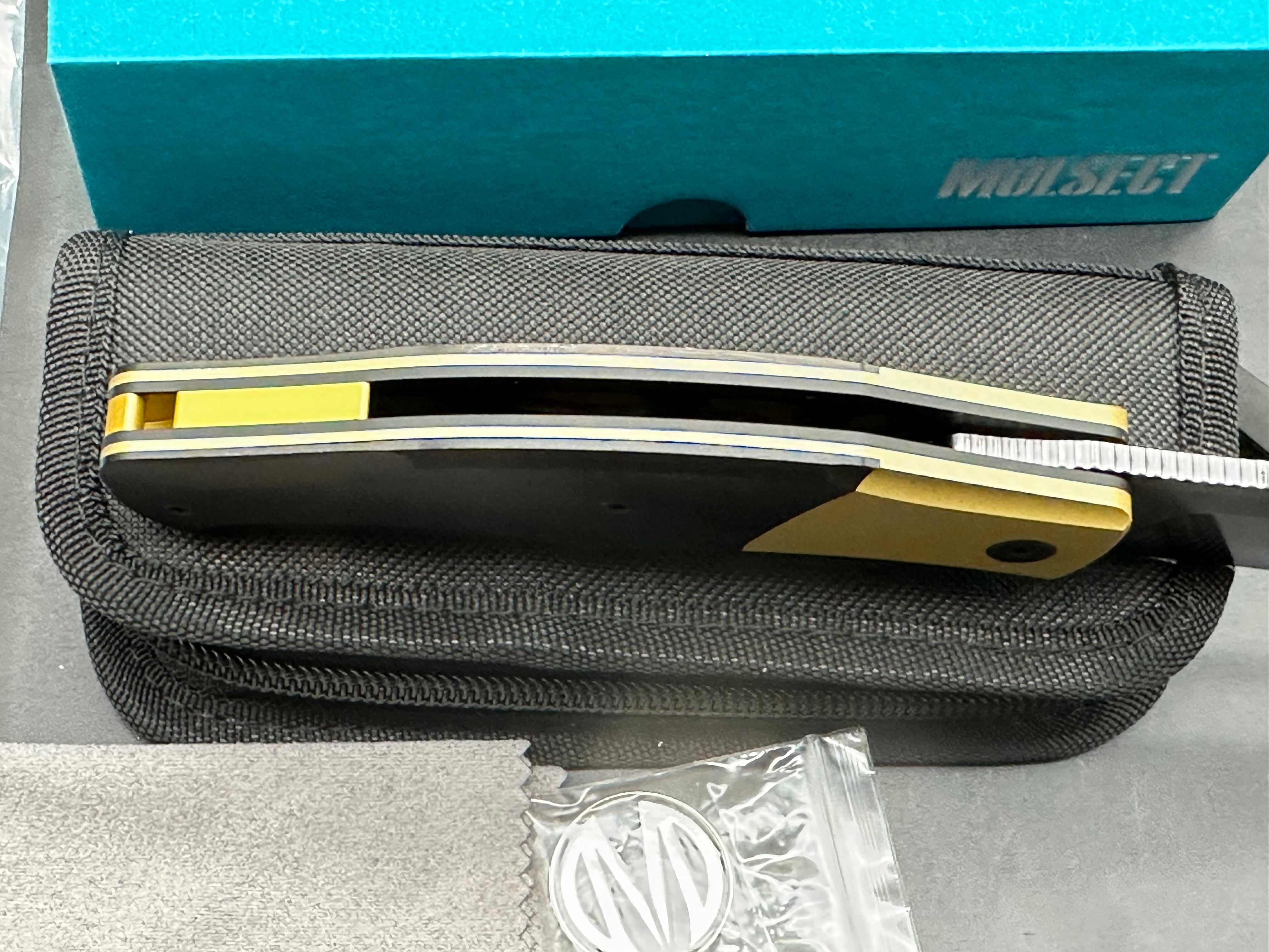 Molsect OLDFASHIONED -SLD STEEL LINER LOCK POCKET KNIFE BRASS FINISH ALUMINUM + EBONY WOOD