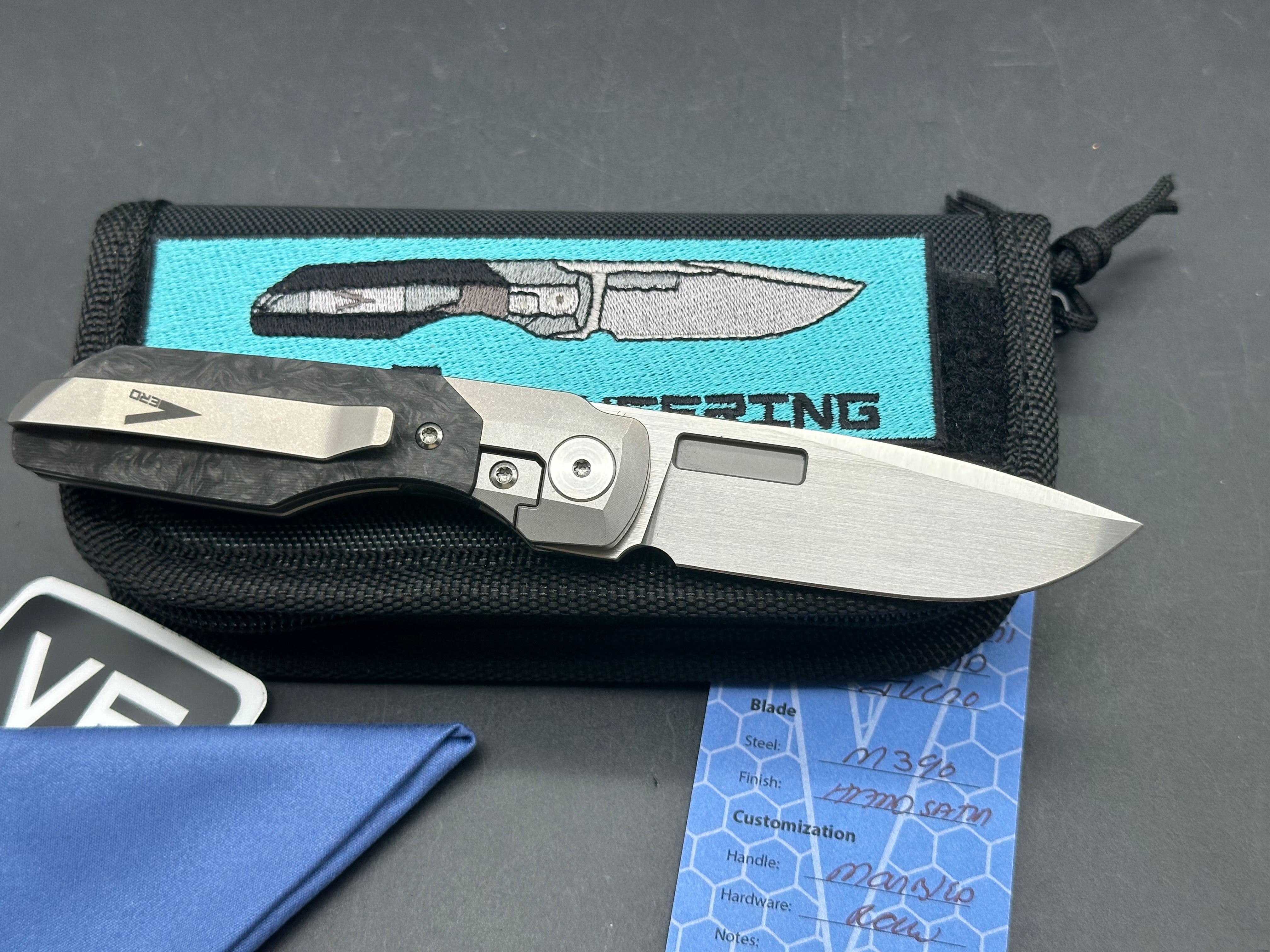 VERO Synapse Mini 2.87" M390 Hand Satin Blade with Titanium and Marbled Carbon Fiber Scales (#812)