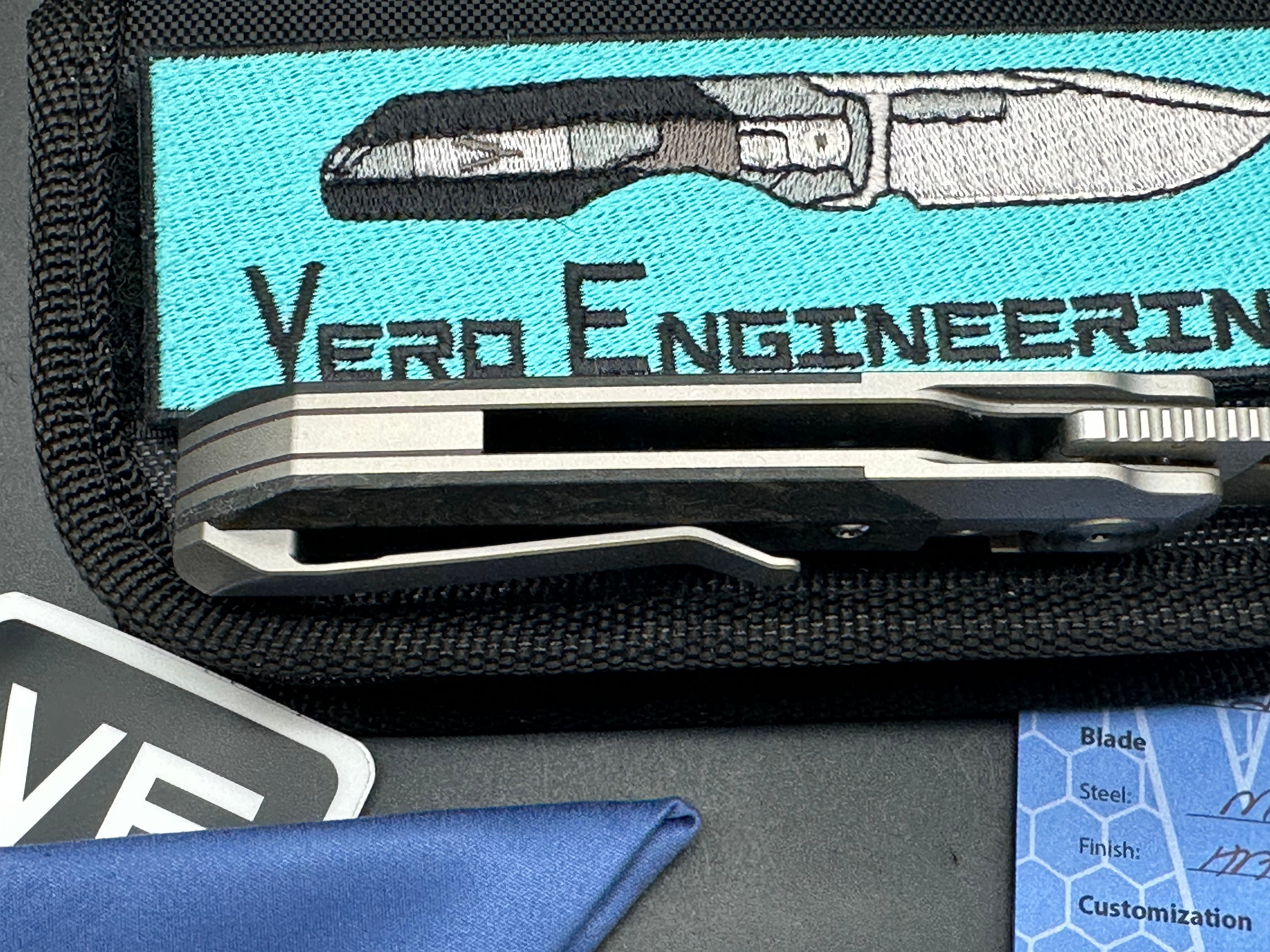 VERO Synapse Mini 2.87" M390 Hand Satin Blade with Titanium and Marbled Carbon Fiber Scales (#812)