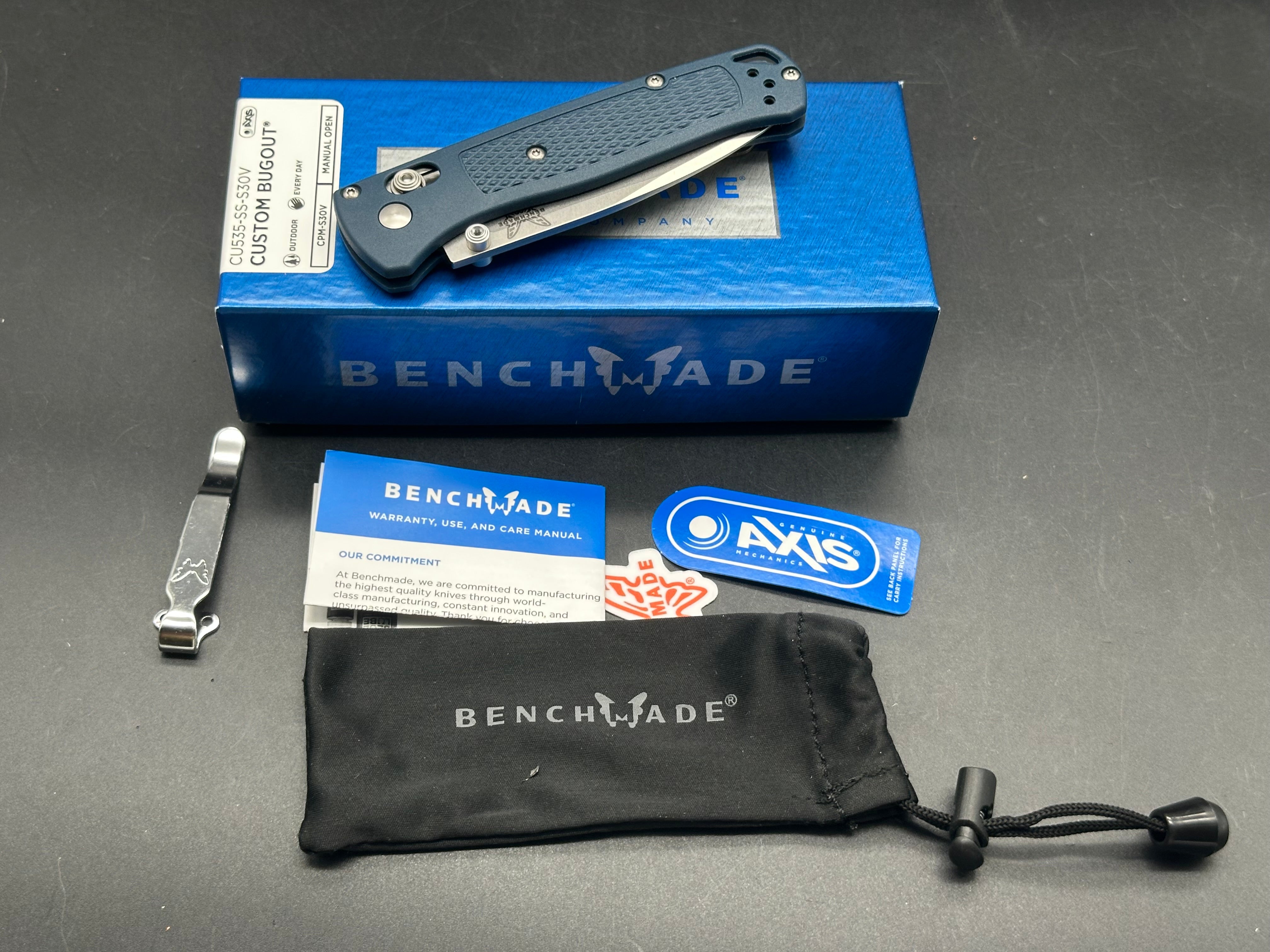 Benchmade Bugout-Custom 3.25" CPM S30V  Stonewash Blade with Crater Blue Grivory Scales