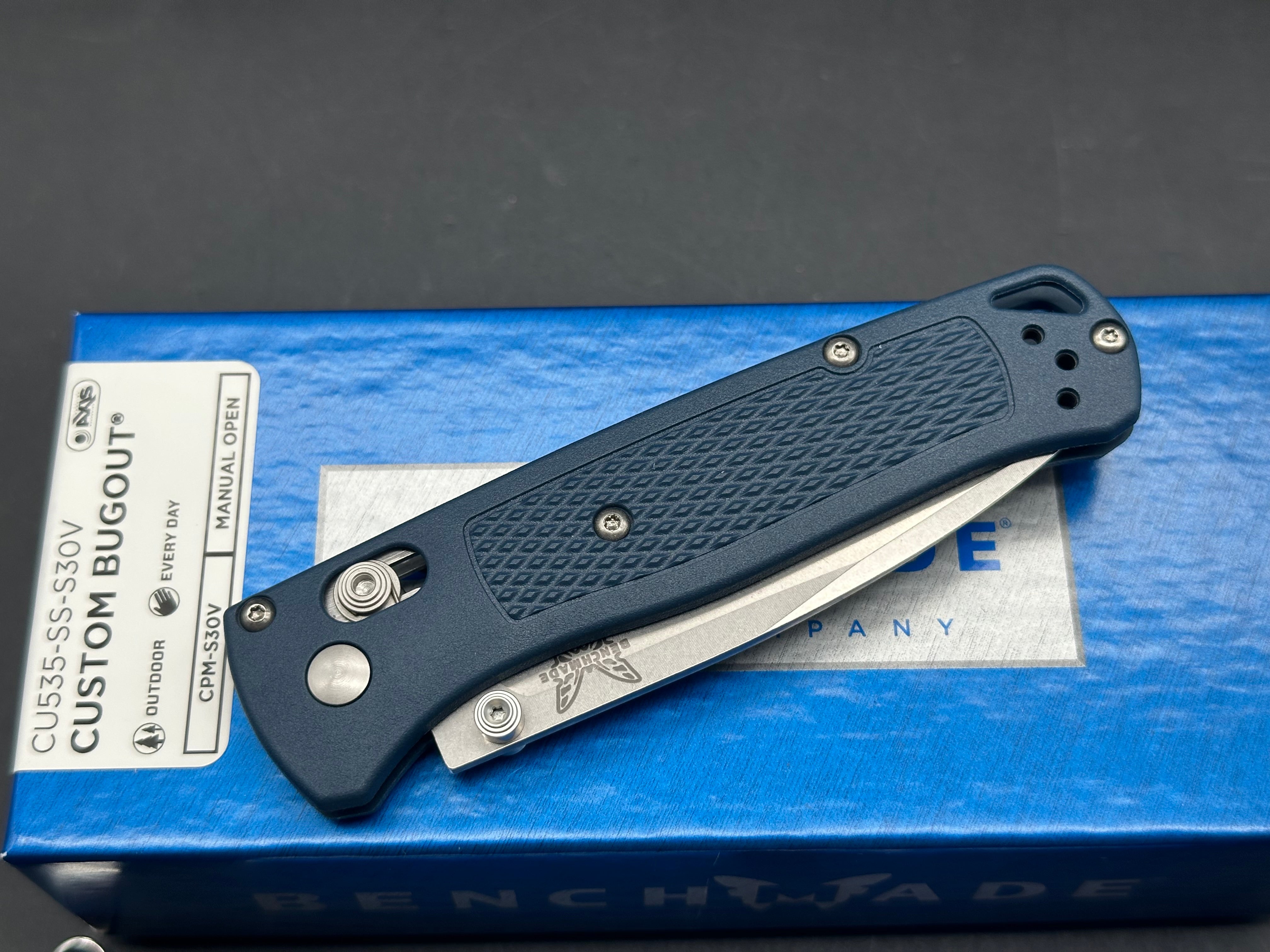 Benchmade Bugout-Custom 3.25" CPM S30V  Stonewash Blade with Crater Blue Grivory Scales