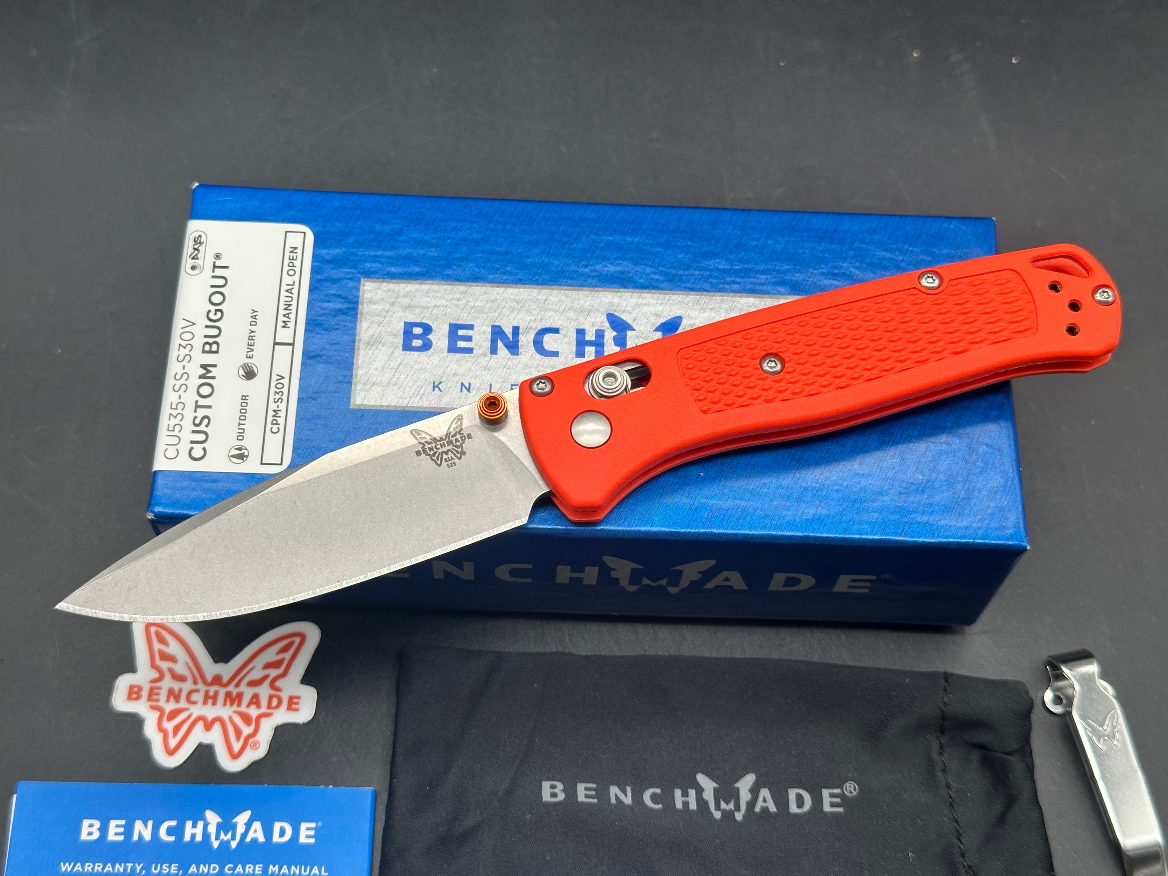 Benchmade Bugout Custom 3.25" CPM S30V  Stonewash Blade with Orange Grivory Scales
