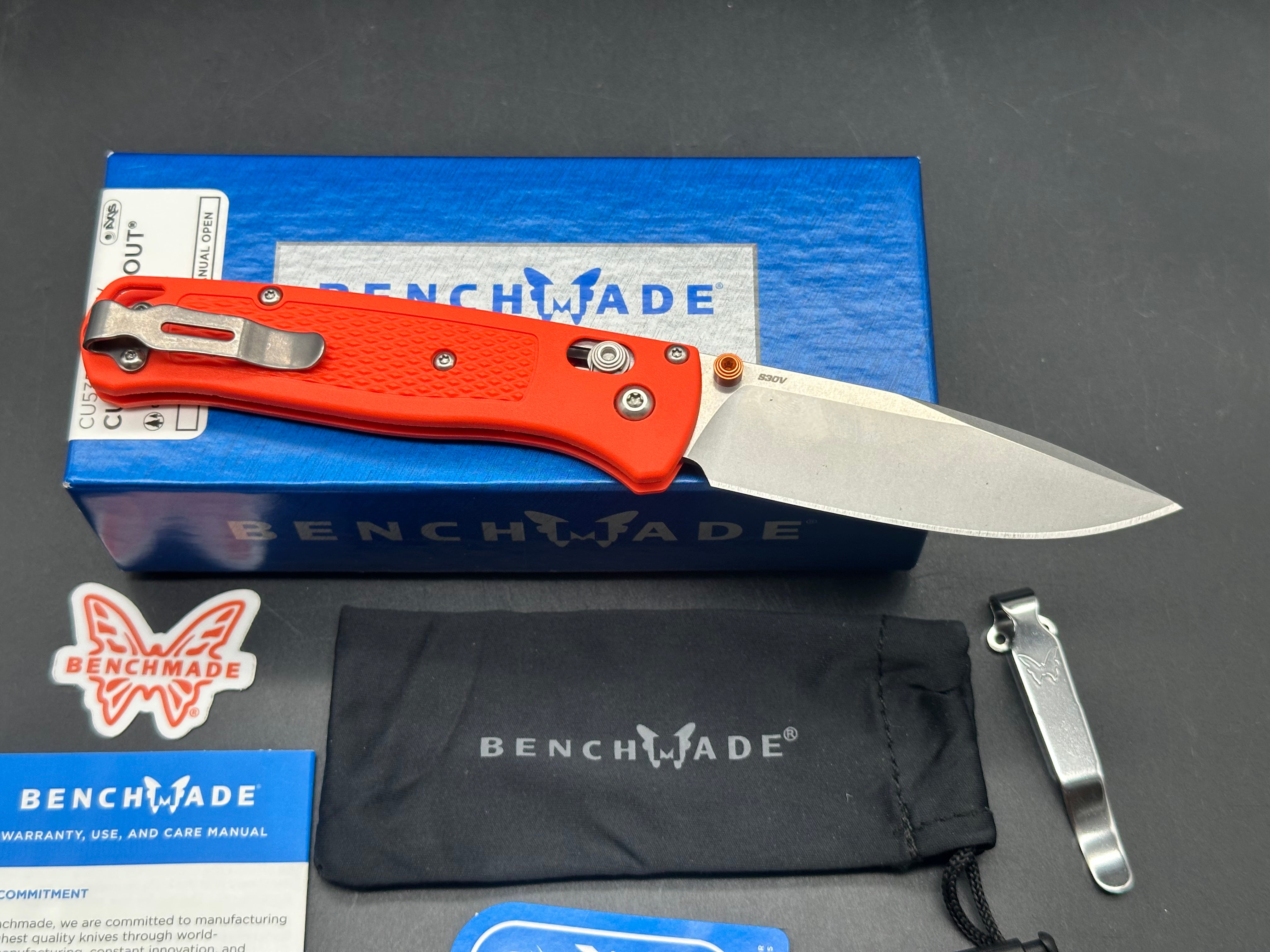 Benchmade Bugout Custom 3.25" CPM S30V  Stonewash Blade with Orange Grivory Scales