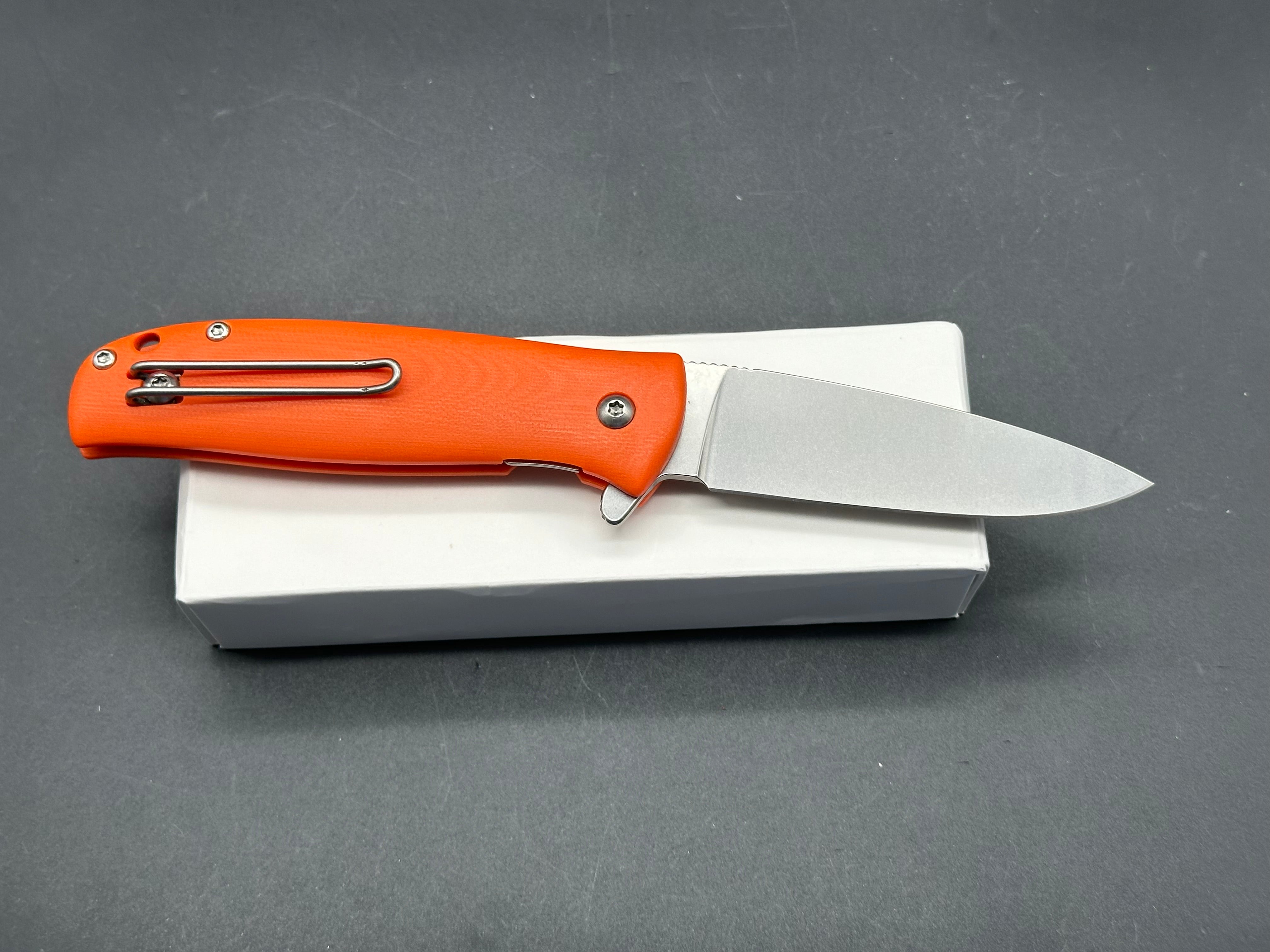North Arm Skaha 2, 3.3" MagnaCut Blade with Orange G10 Handle (Serial #3212)