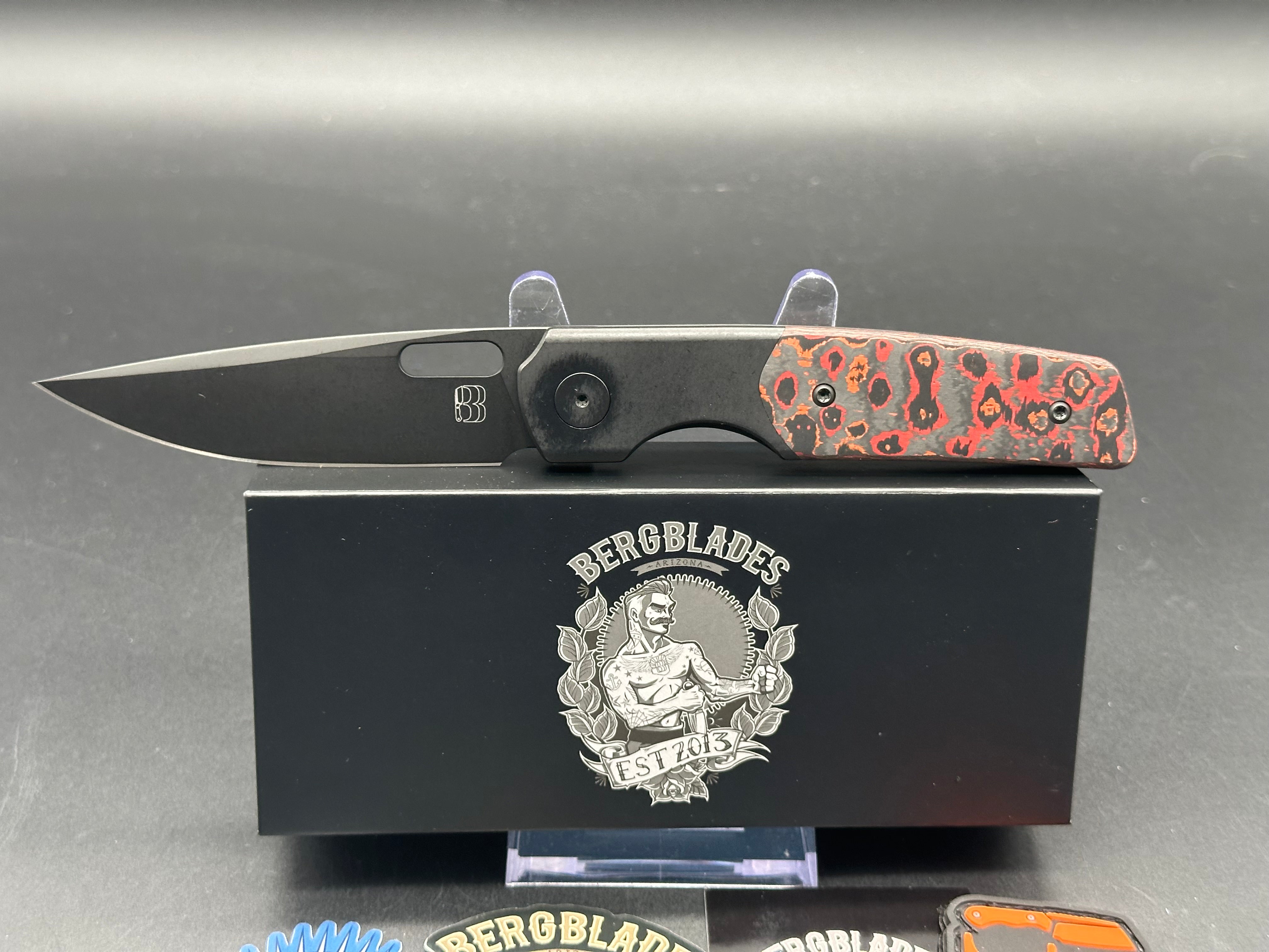 Berg Blades Sweeney, 3.35" 20CV Black PVD Coated Blade with Stonewash Titanium & Mars Valley Fat Carbon Handle