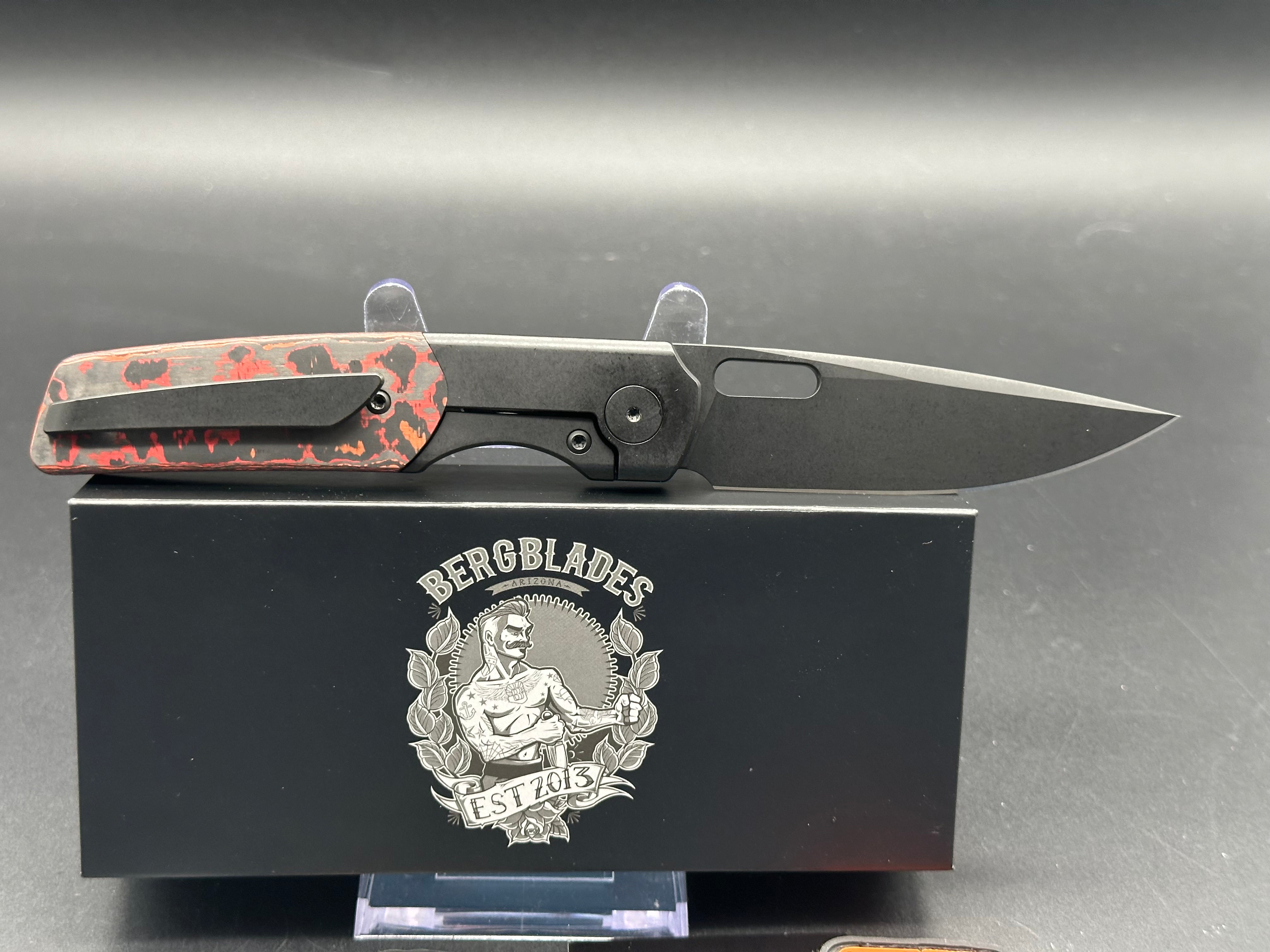 Berg Blades Sweeney, 3.35" 20CV Black PVD Coated Blade with Stonewash Titanium & Mars Valley Fat Carbon Handle