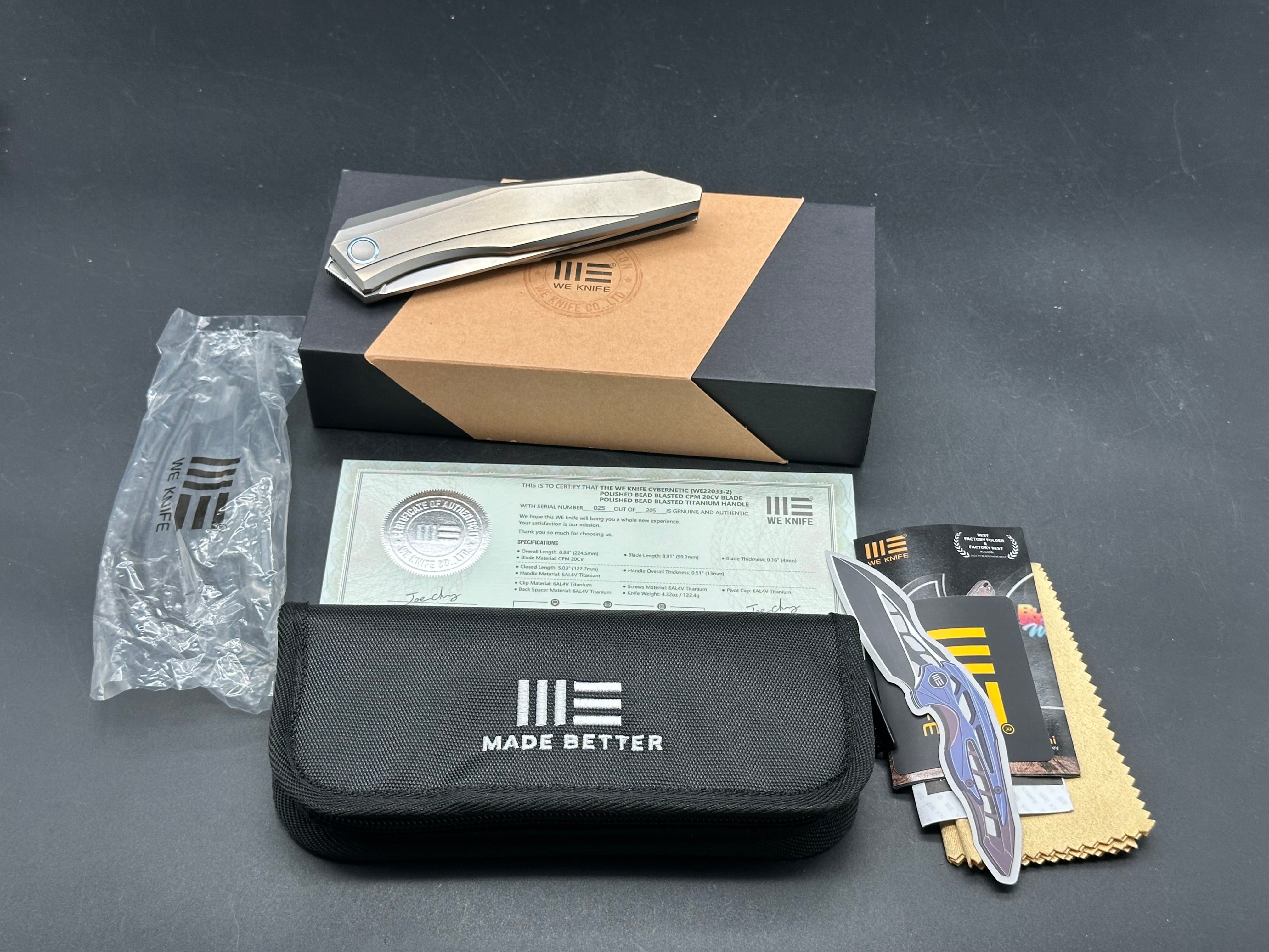 WE Knife Cybernetic #25/205 Frame Lock Knife Titanium (3.9" Polished Gray)