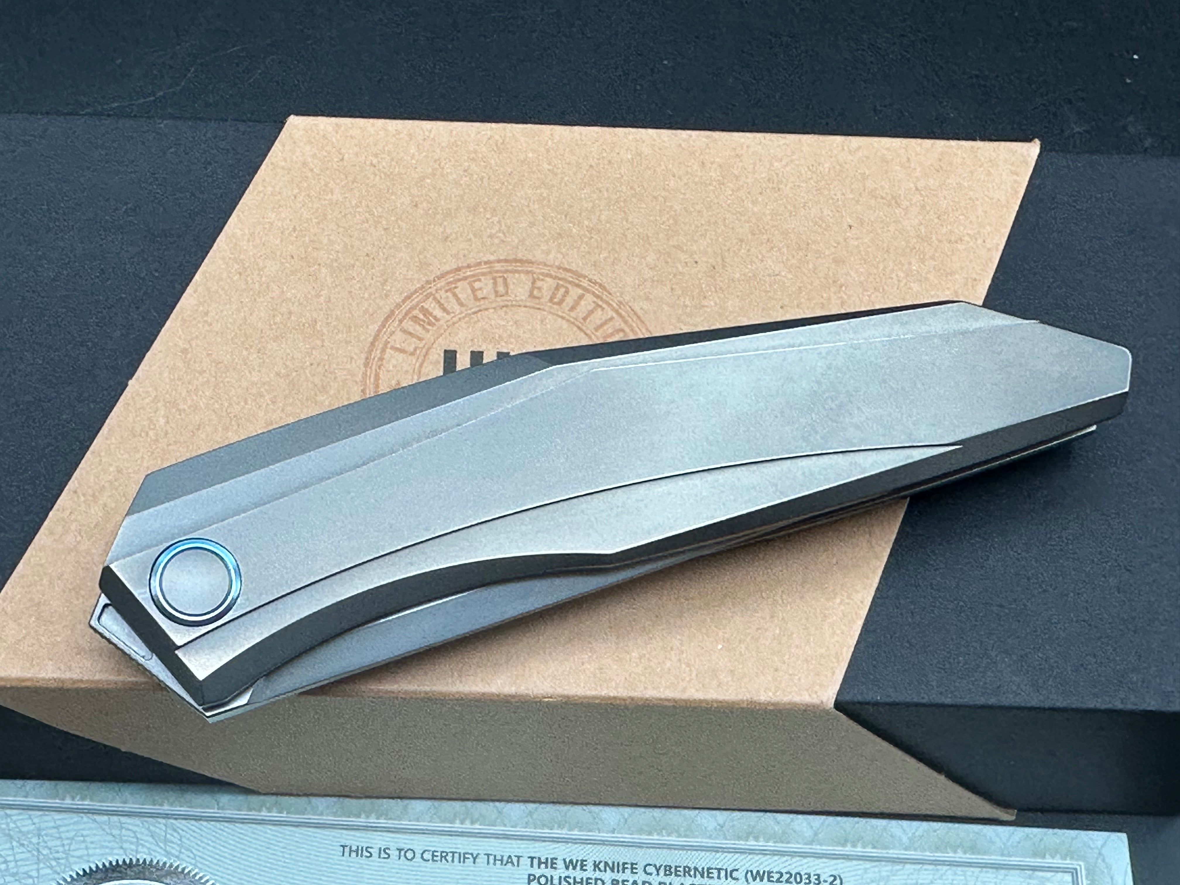 WE Knife Cybernetic #25/205 Frame Lock Knife Titanium (3.9" Polished Gray)