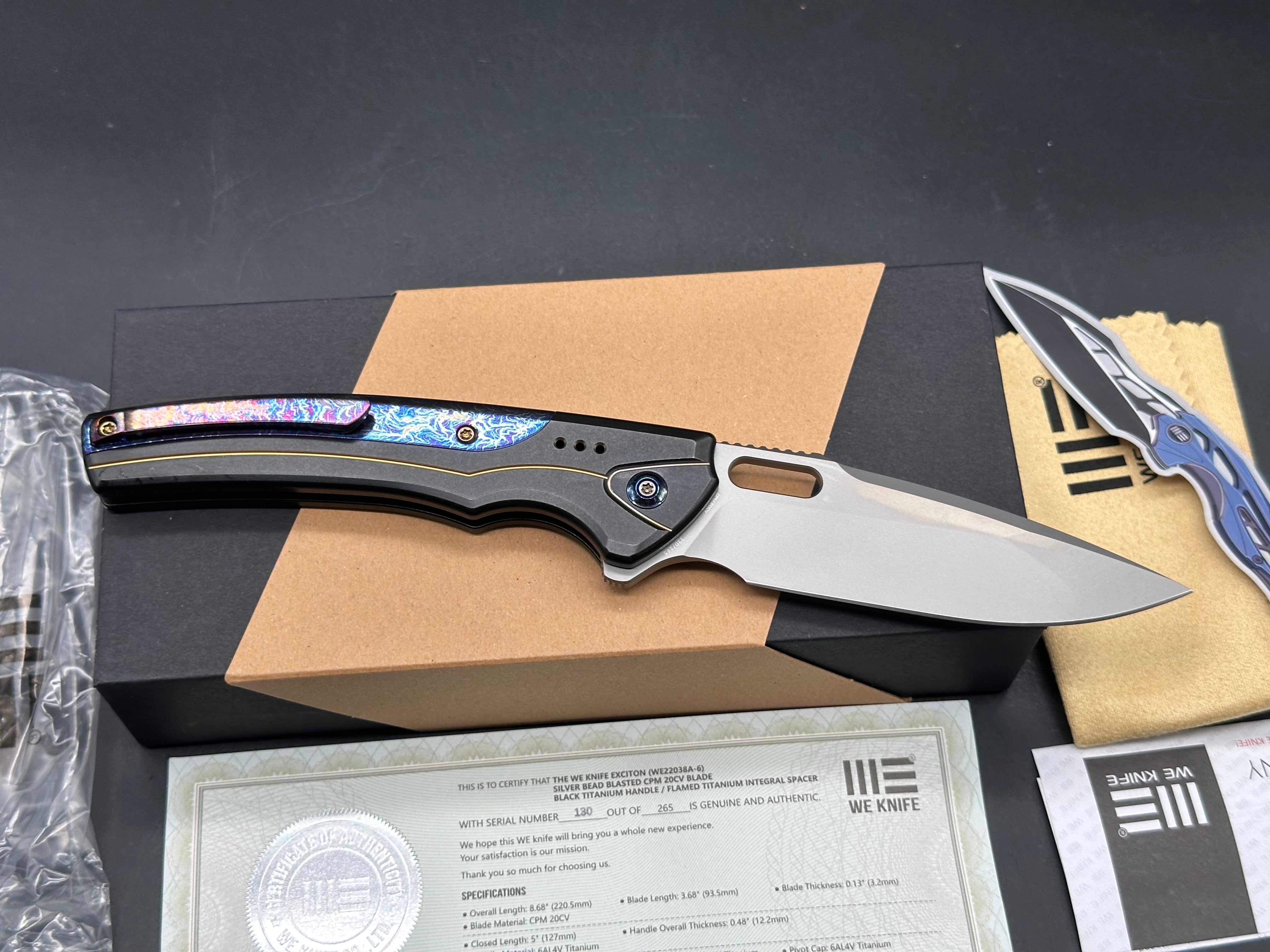WE Knife Co. Exciton #130/265 Limited Edition Knife Black Gold Titanium (3.7" BB)