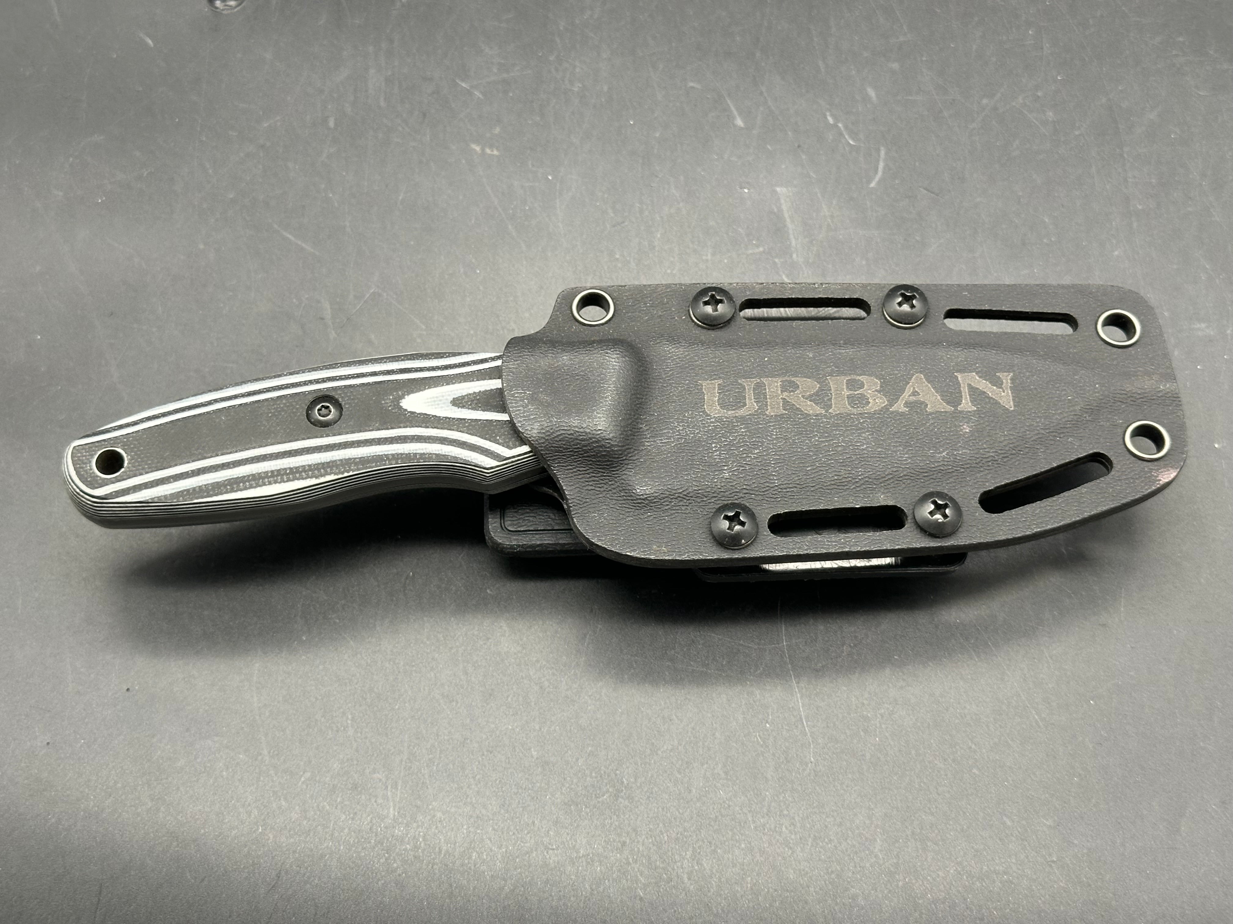 KIZLAR SUPREME URBAN FIXED BLADE D2 STEEL WITH SHEATH LAYERD GIO SCALES 3.75 INCH BLADE